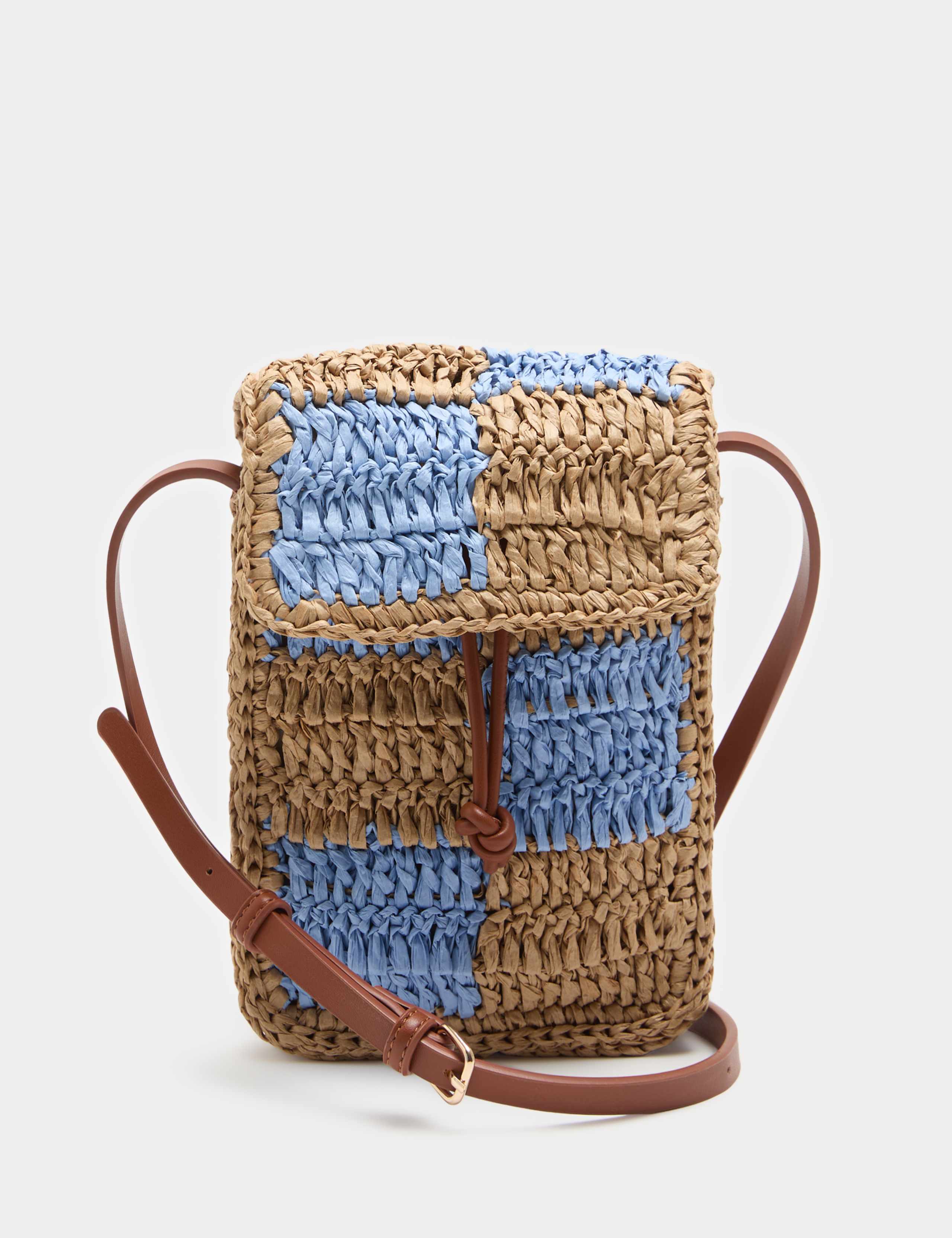 Straw Checkerboard Cross Body Bag
