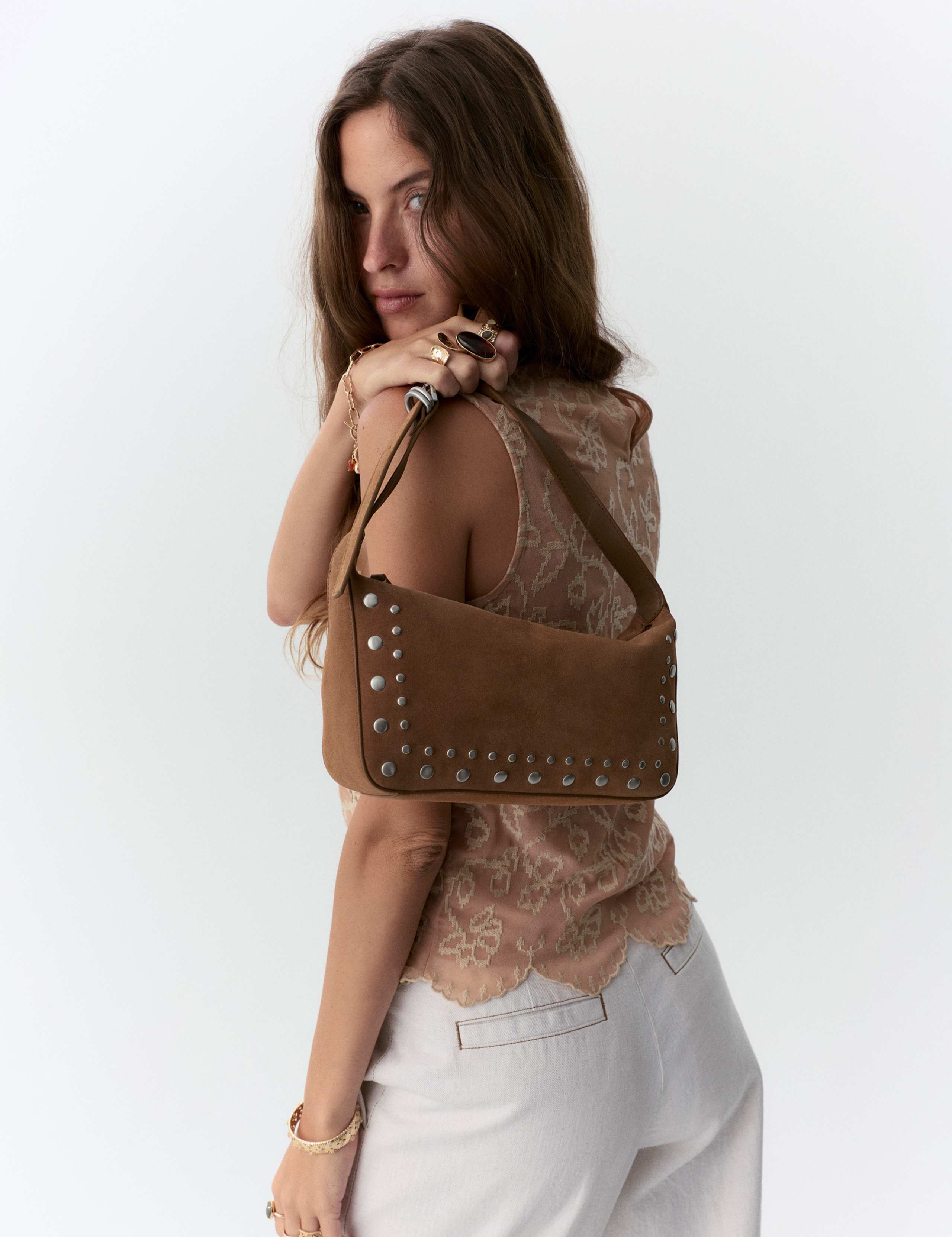 Suede Top Handle Shoulder Bag