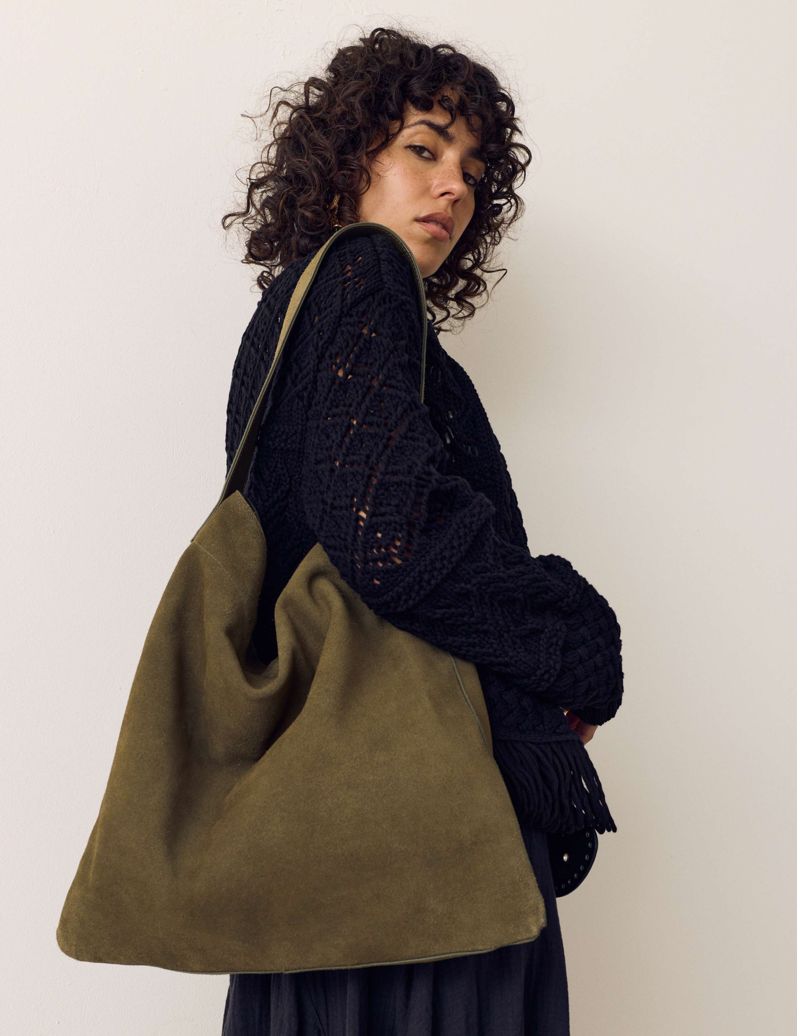 Suede Top Handle Shoulder Bag