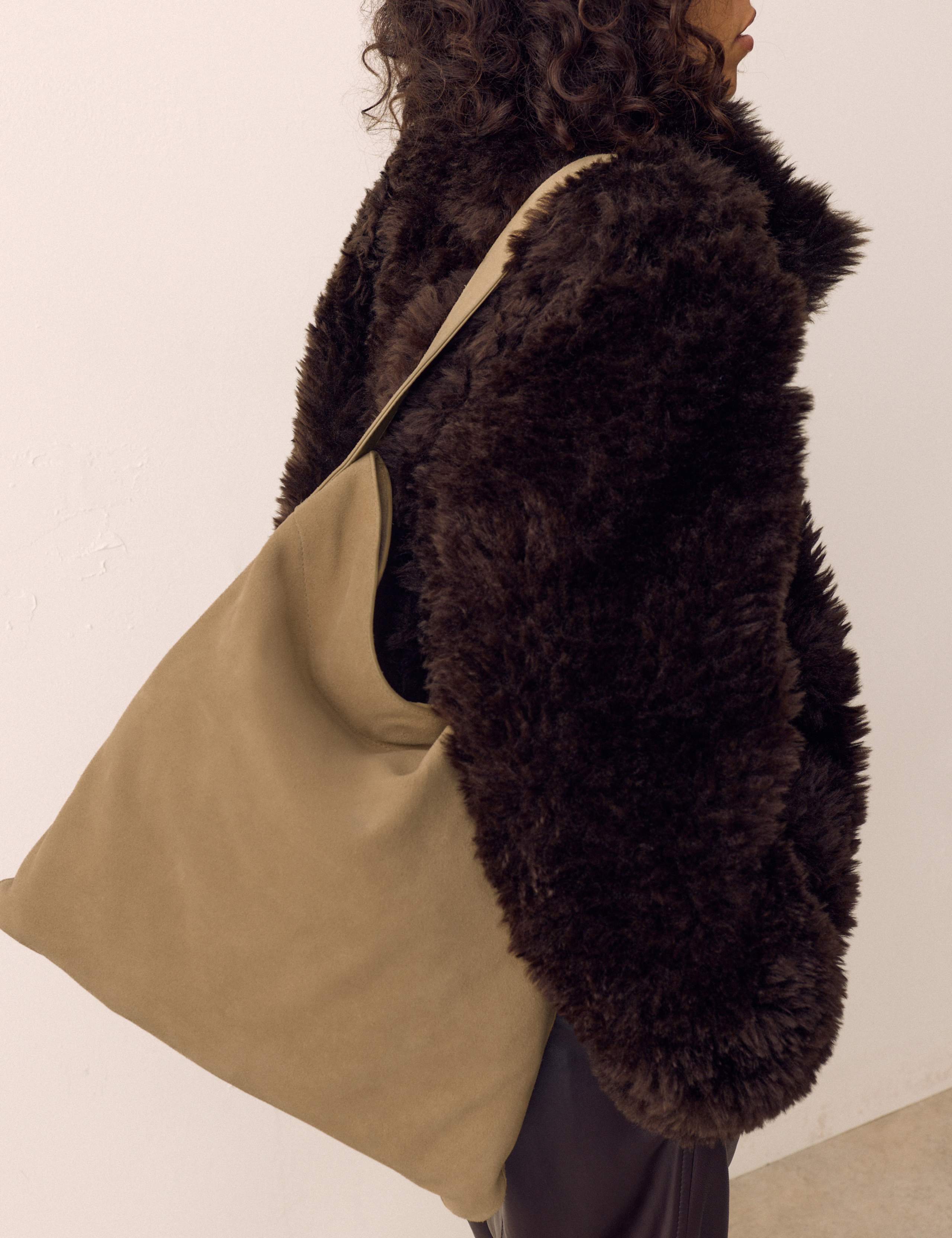 Suede Top Handle Shoulder Bag