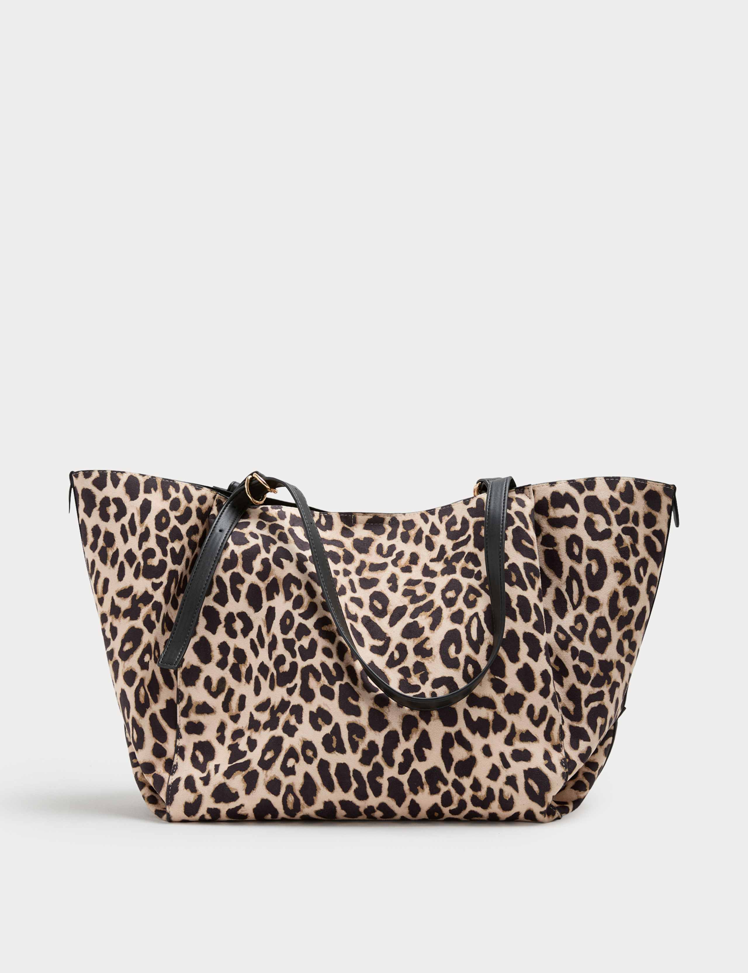 Suedette Animal Print Slouchy Tote Bag