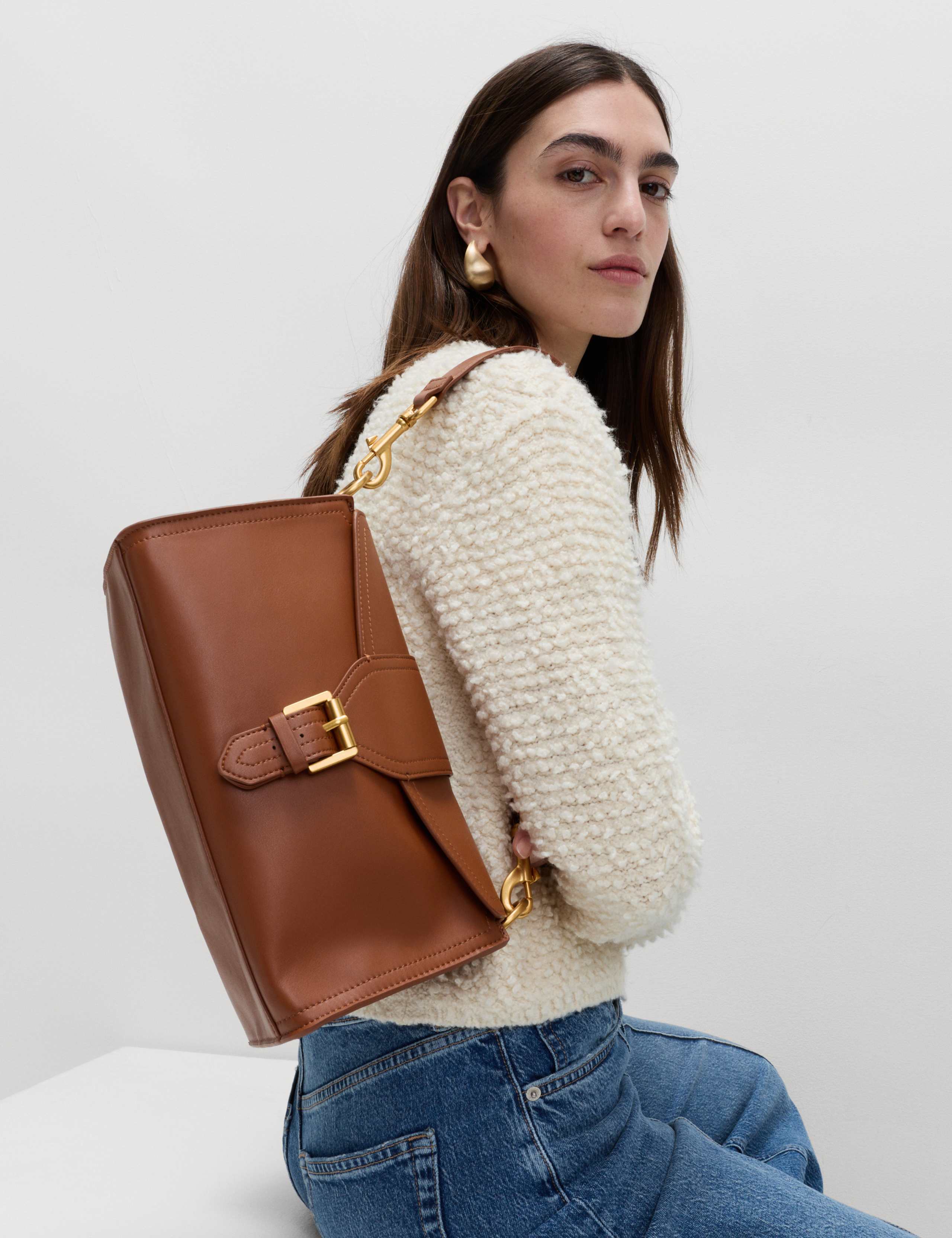 Faux Leather Buckle Shoulder Bag