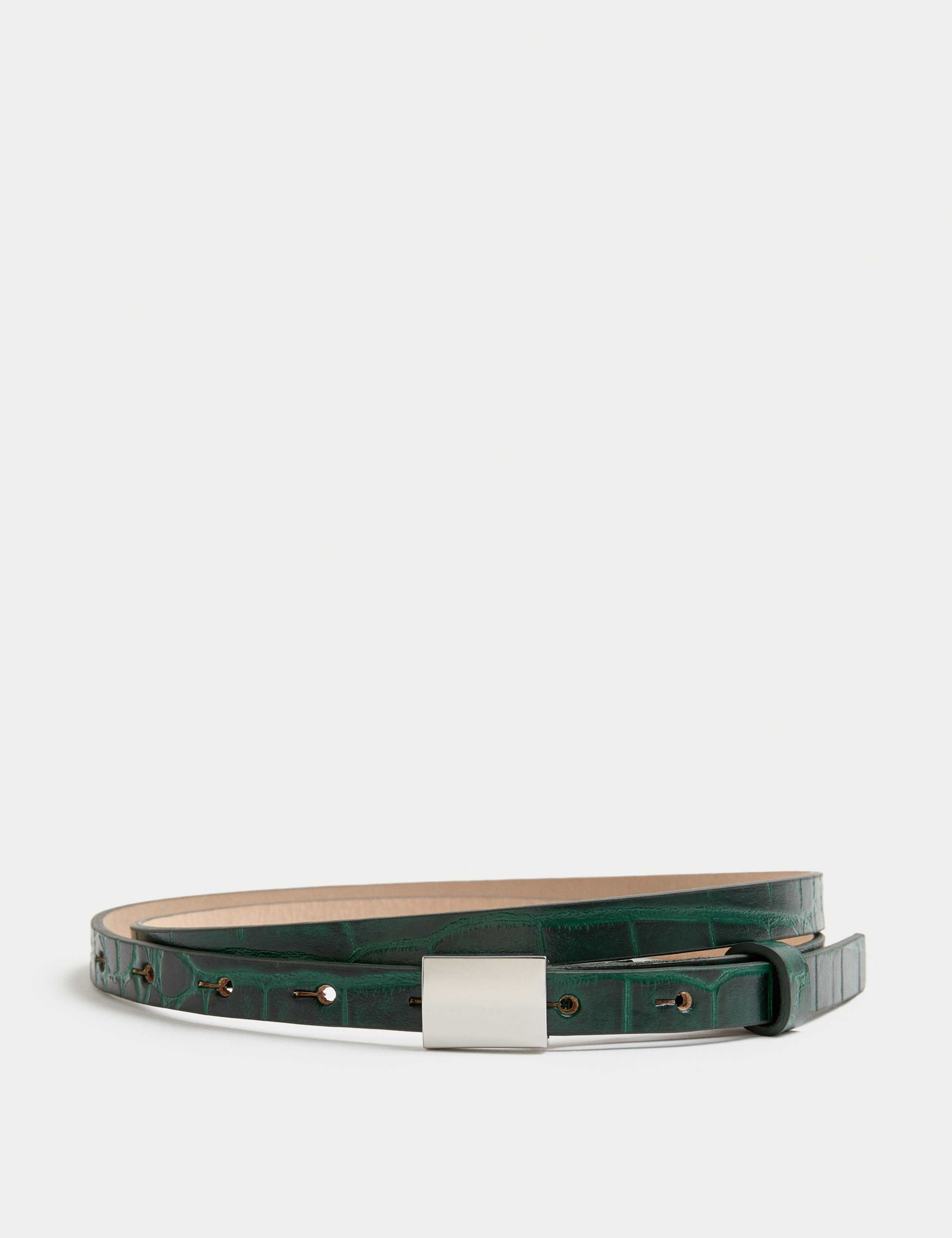Leather Skinny Lizard Effect Jeans Belt