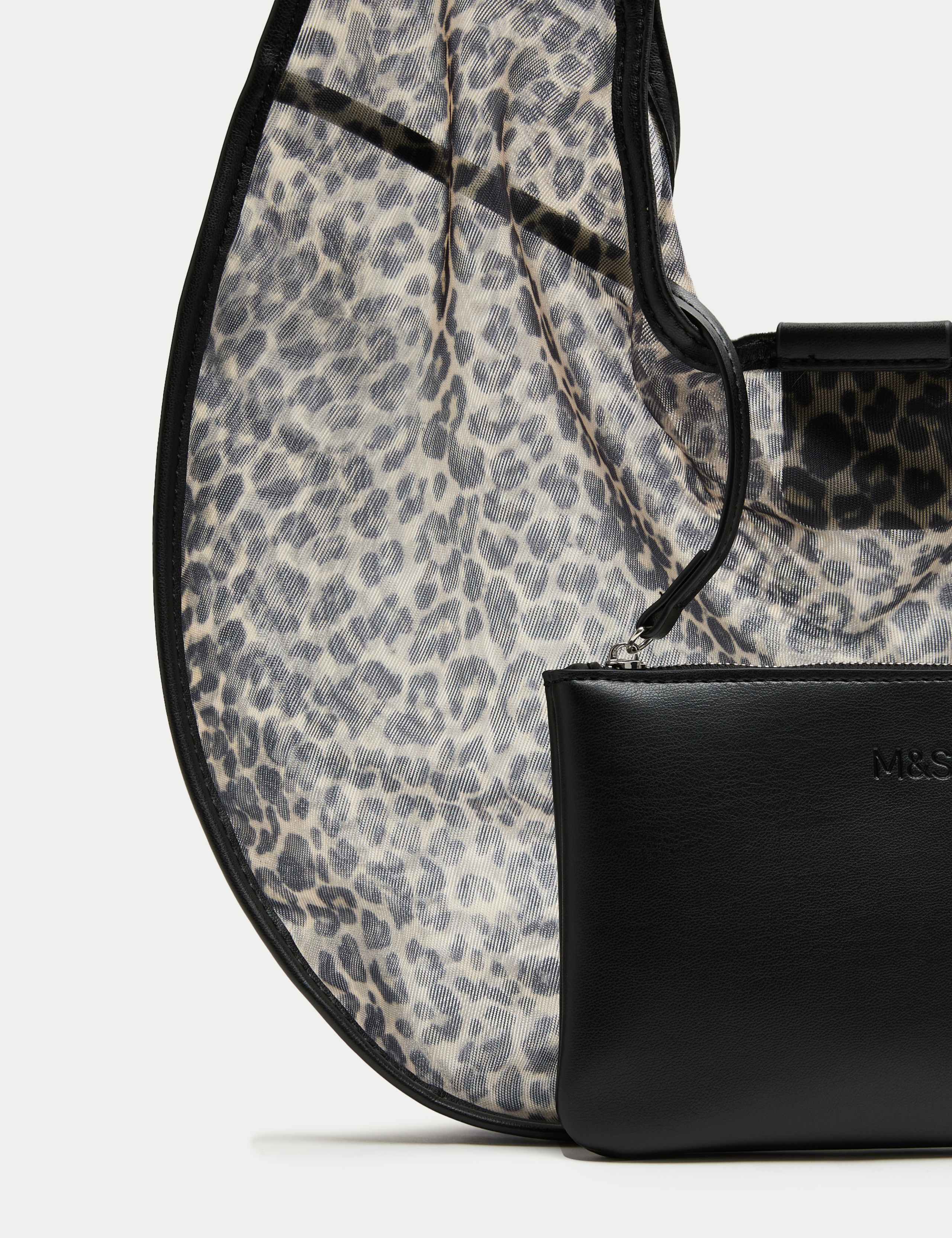 Leopard Print Mesh Moon Shoulder Bag