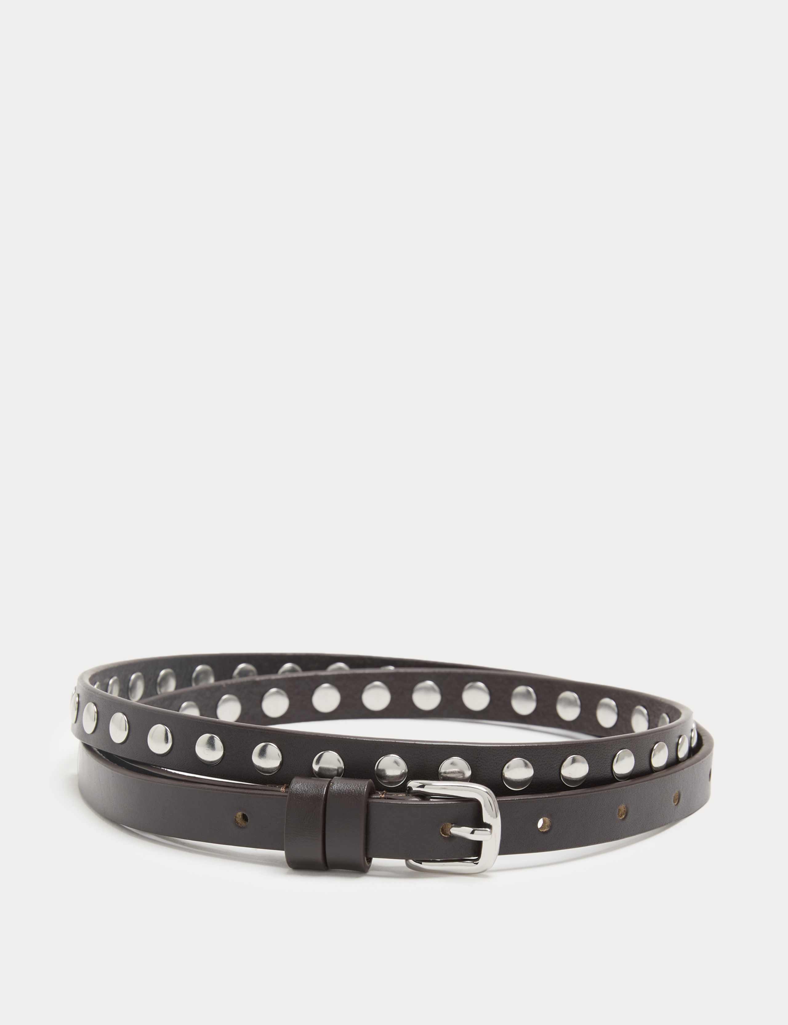 Leather Studded Skinny Waist Belt