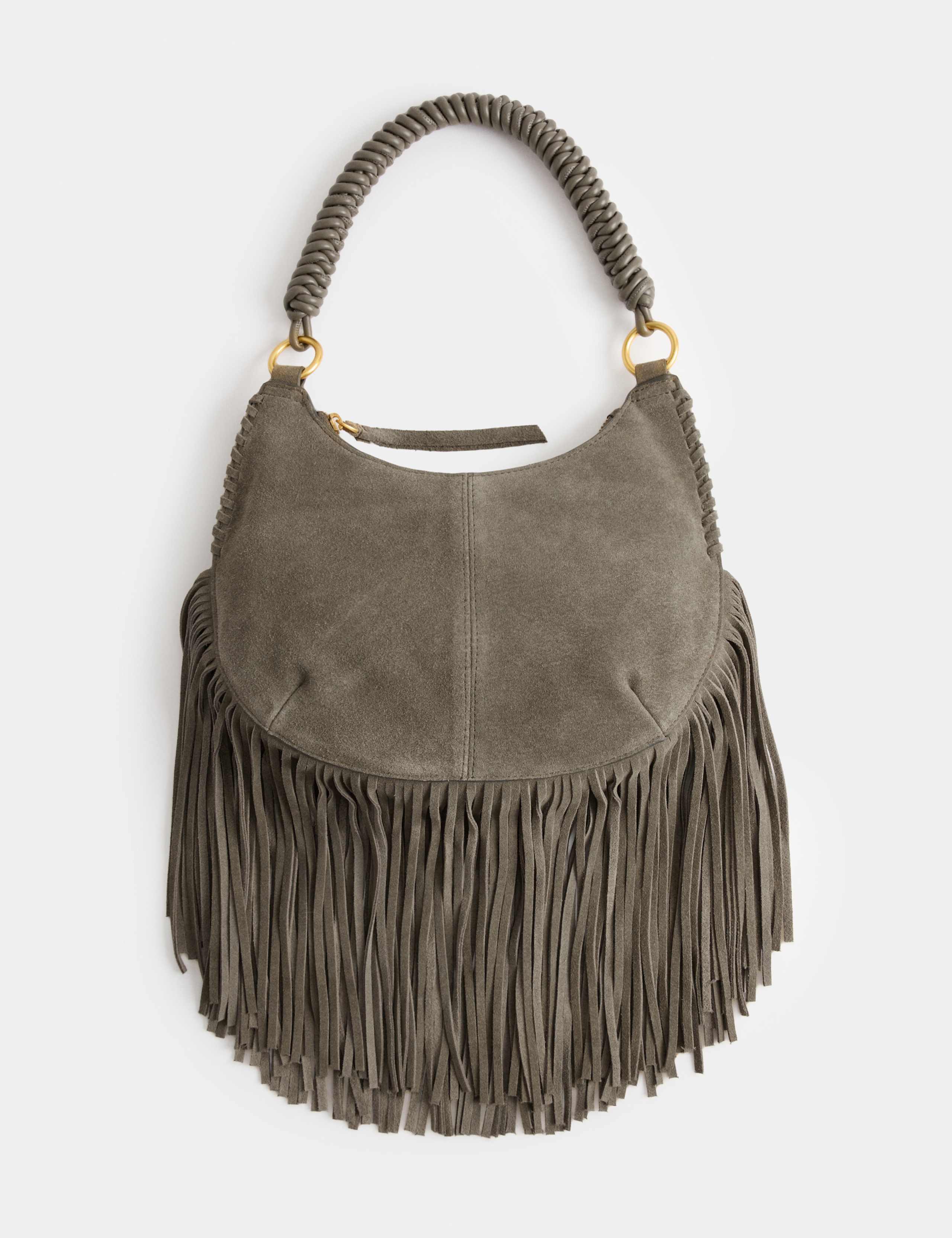 Suede Fringe Detail Shoulder Bag