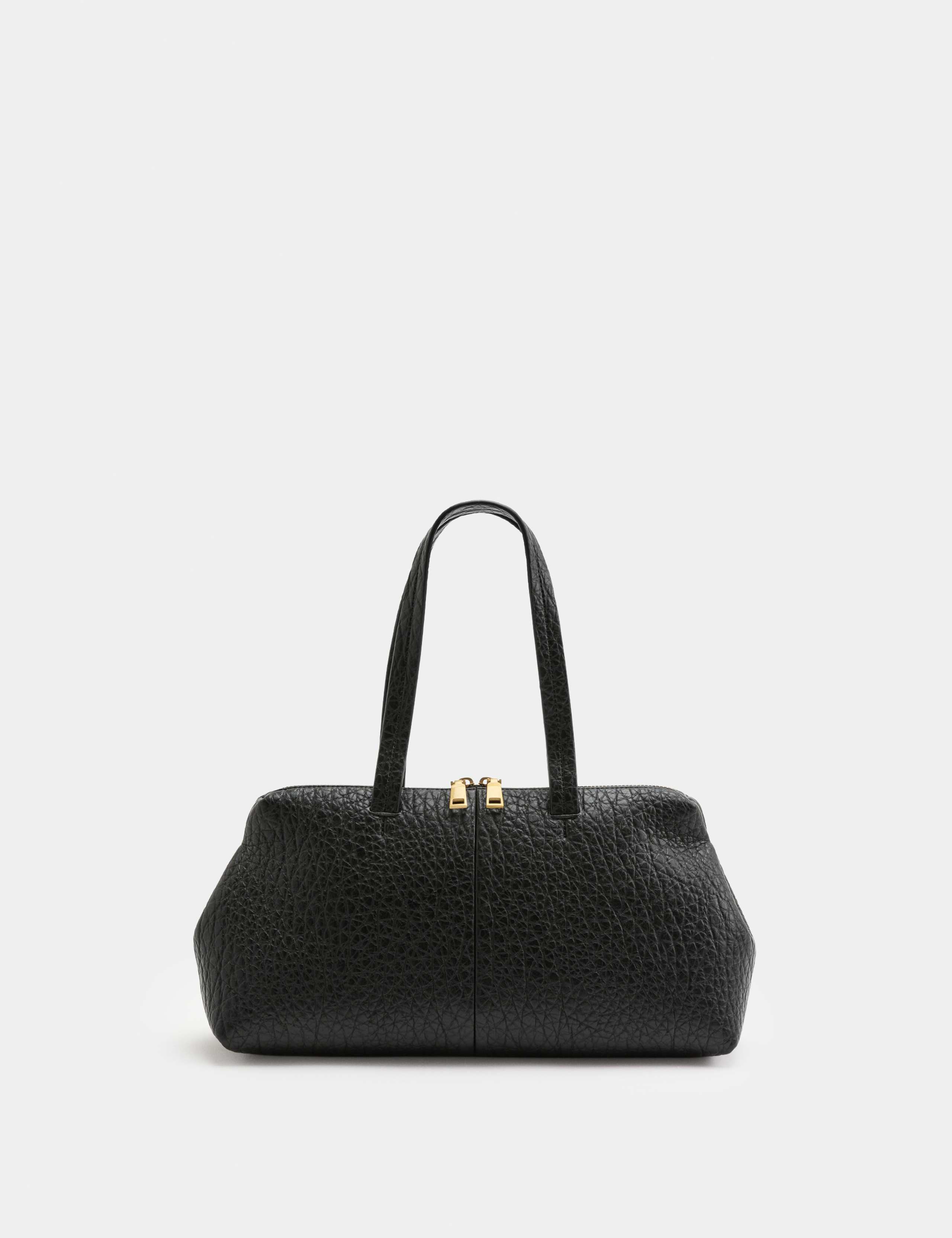 Textured Double Zip Grab Bowler Bag