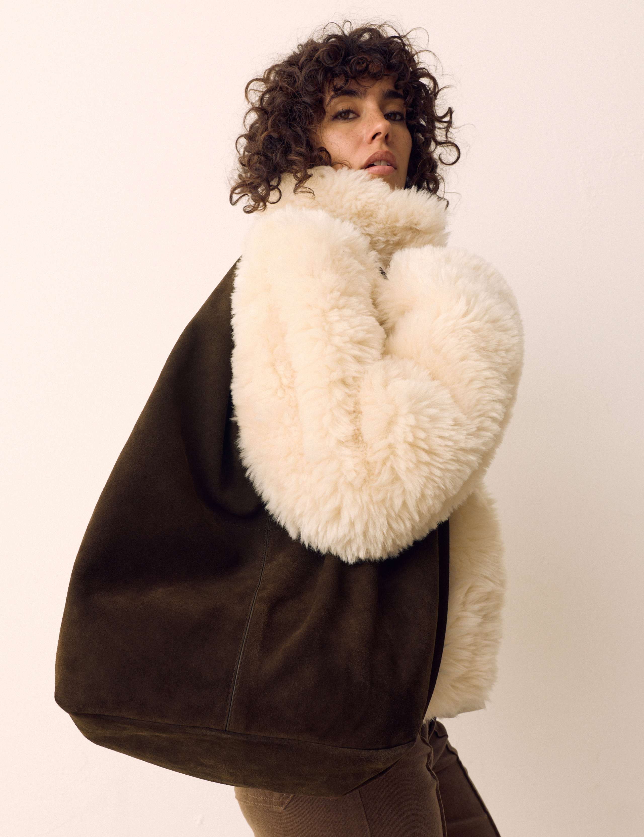 Suede Slouch Braided Handle Shoulder Bag