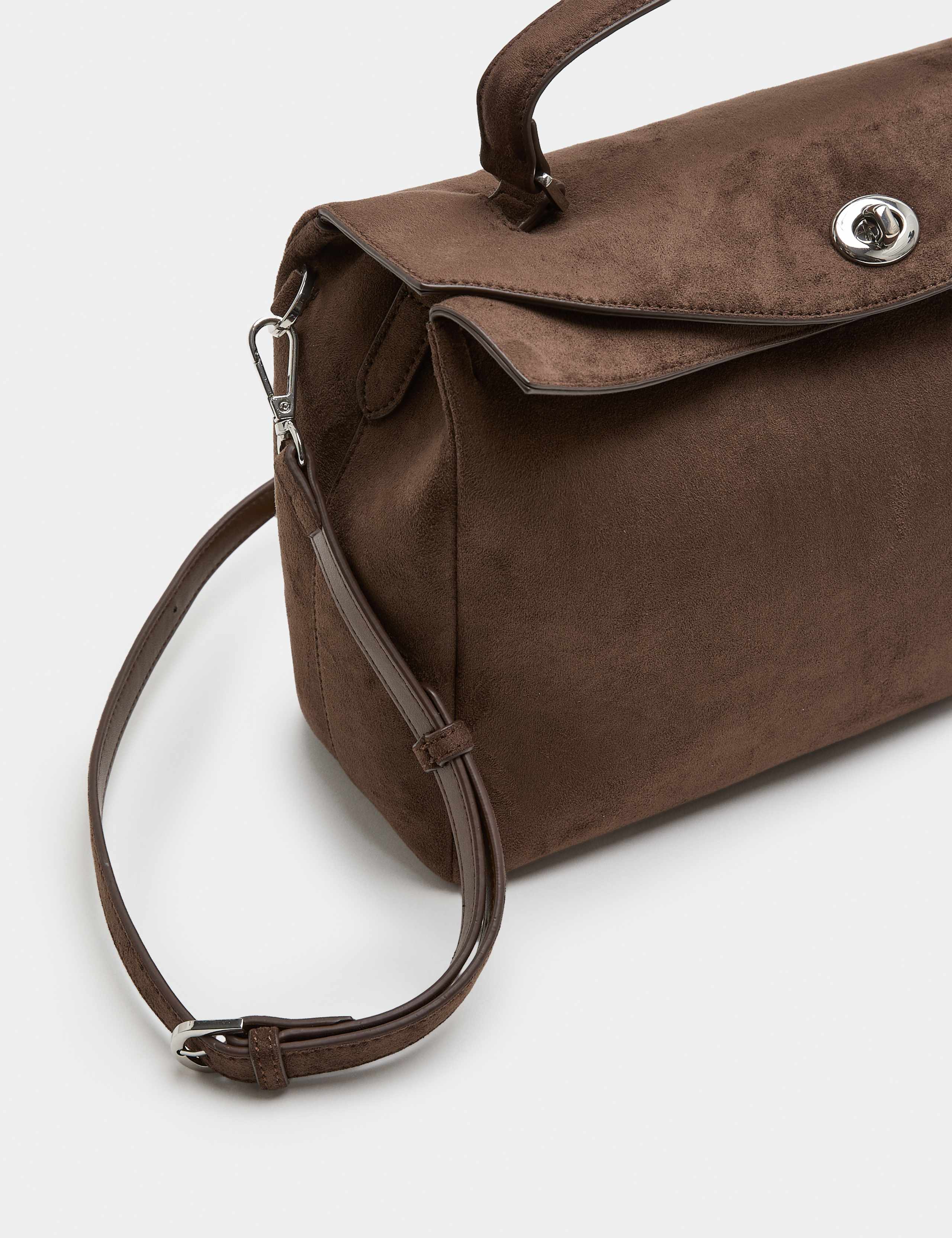 Faux Suede Fold Over Grab Bag