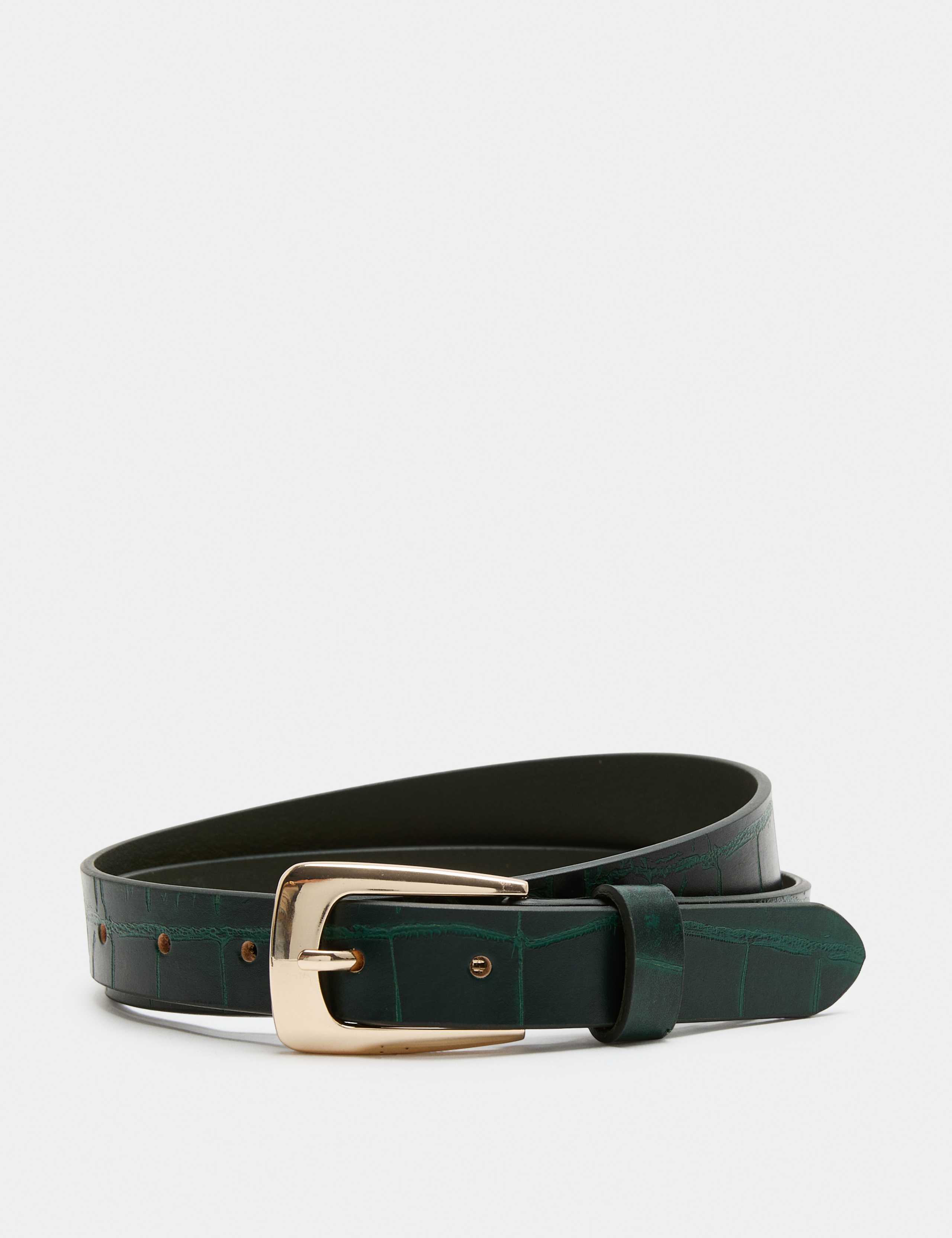 Leather Croc Effect Covered Buckle Jeans Belt