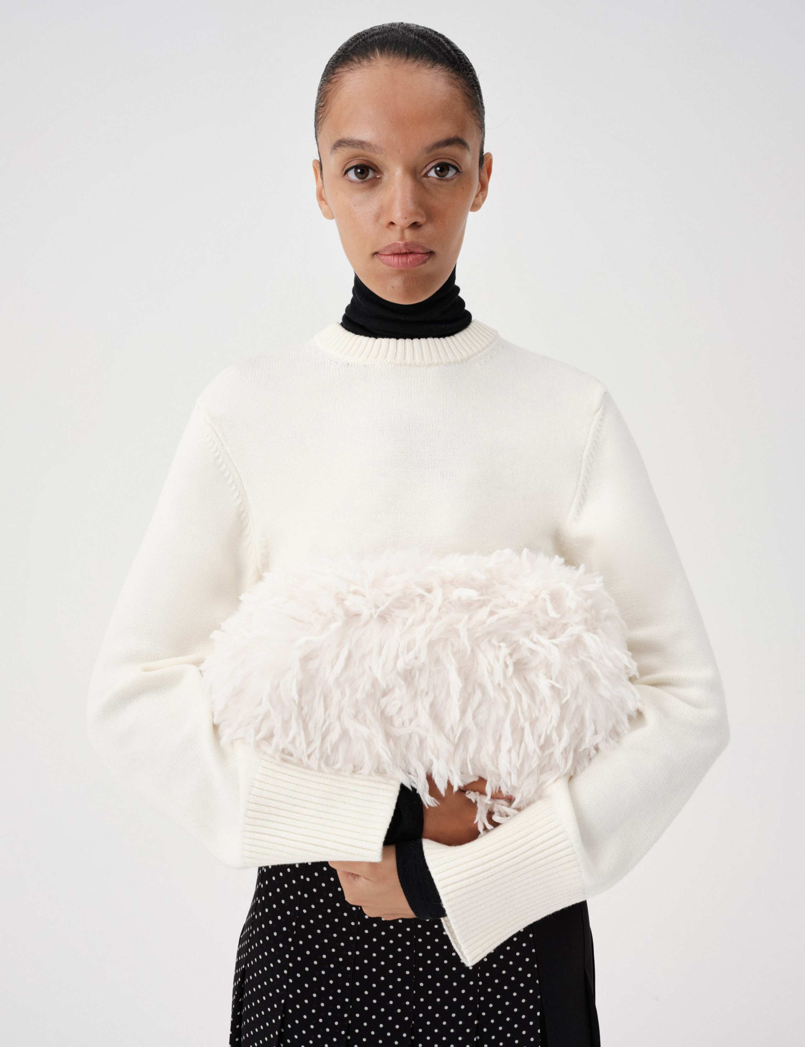 Textured Faux Fur Clutch Bag