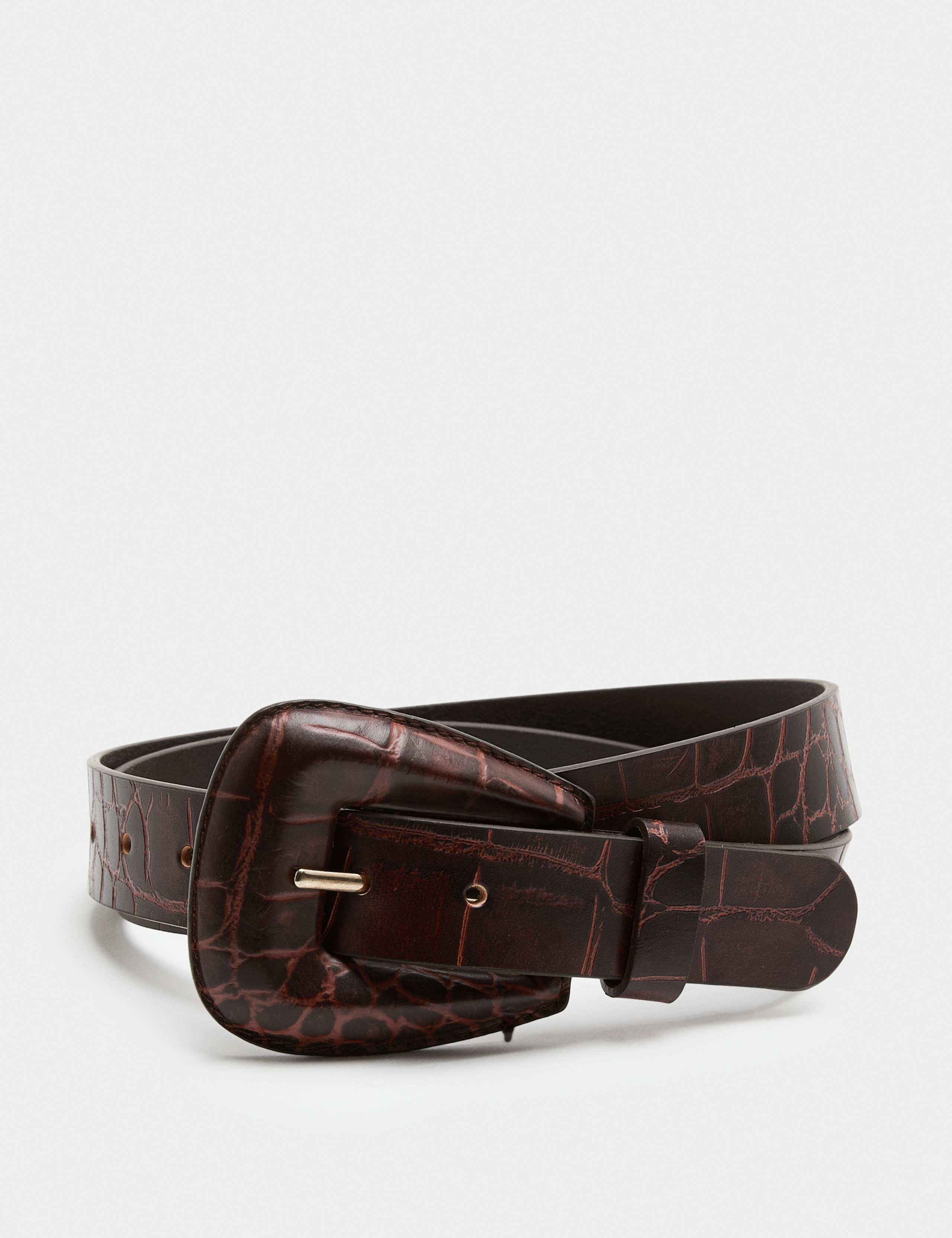 Leather Croc Effect Feature Buckle Belt