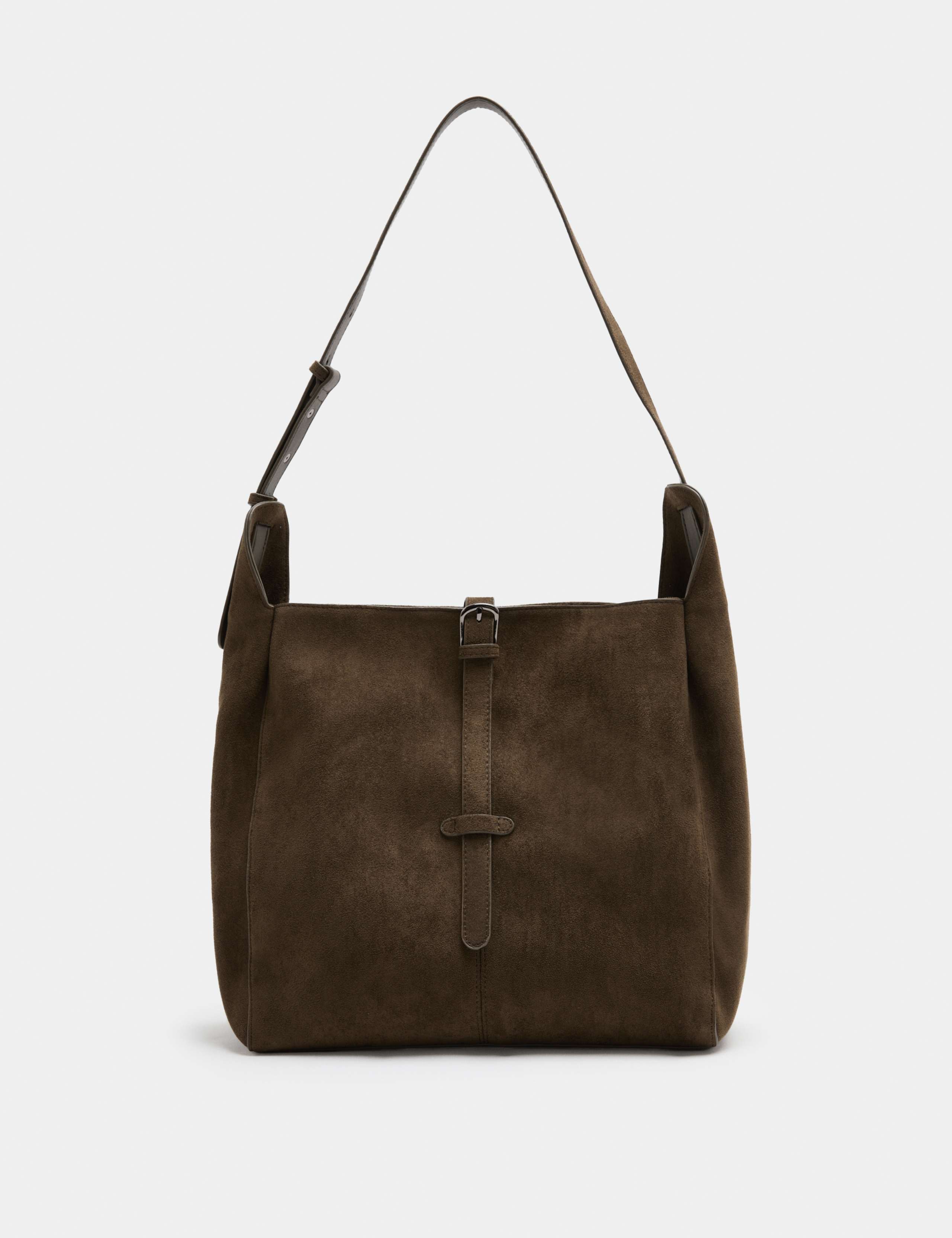 Buckle Detail Zip Shoulder Bag