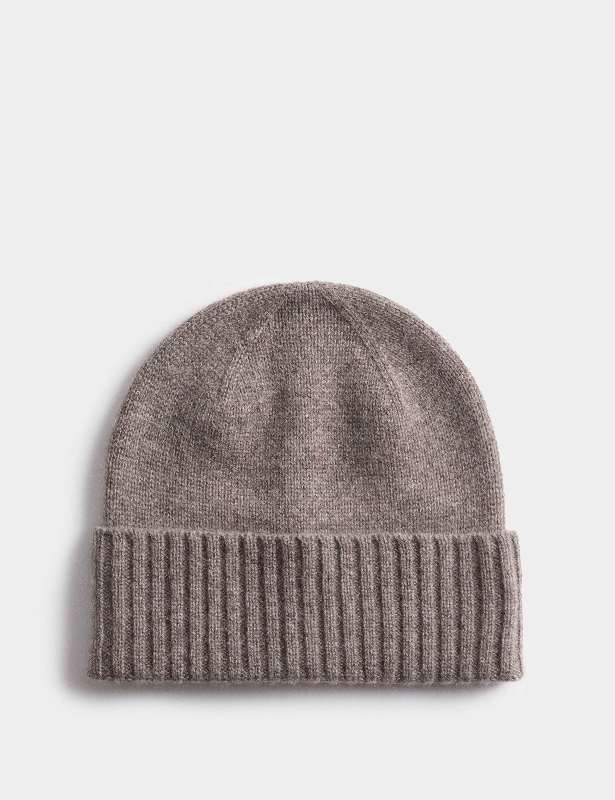 Pure Cashmere Knitted Turn Up Beanie Hat