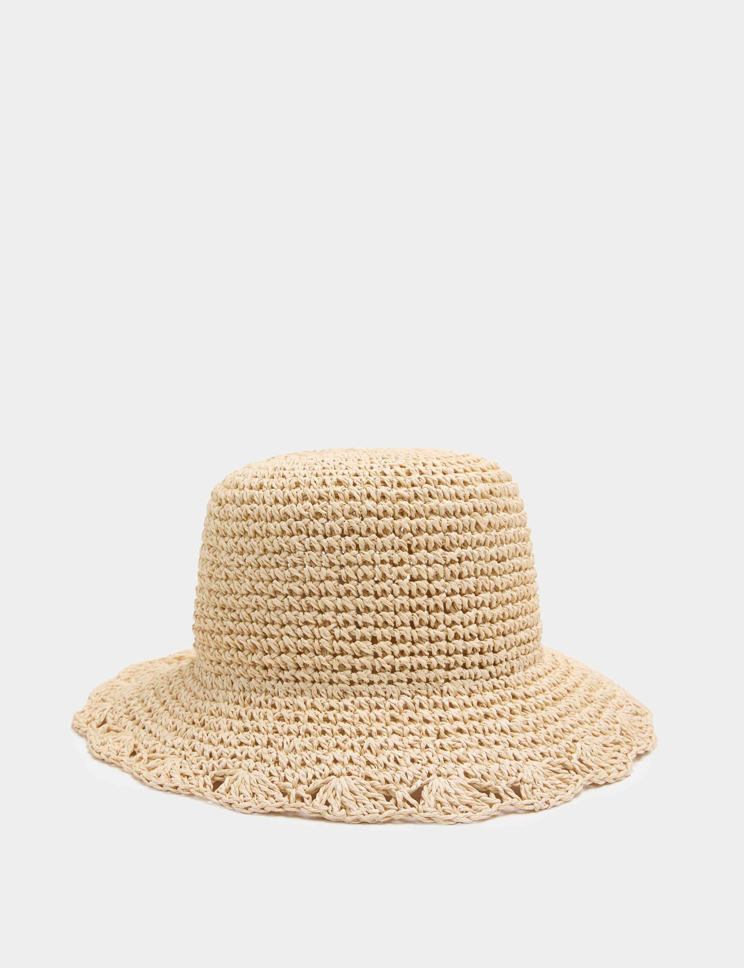 Straw Scalloped Edge Fedora Hat