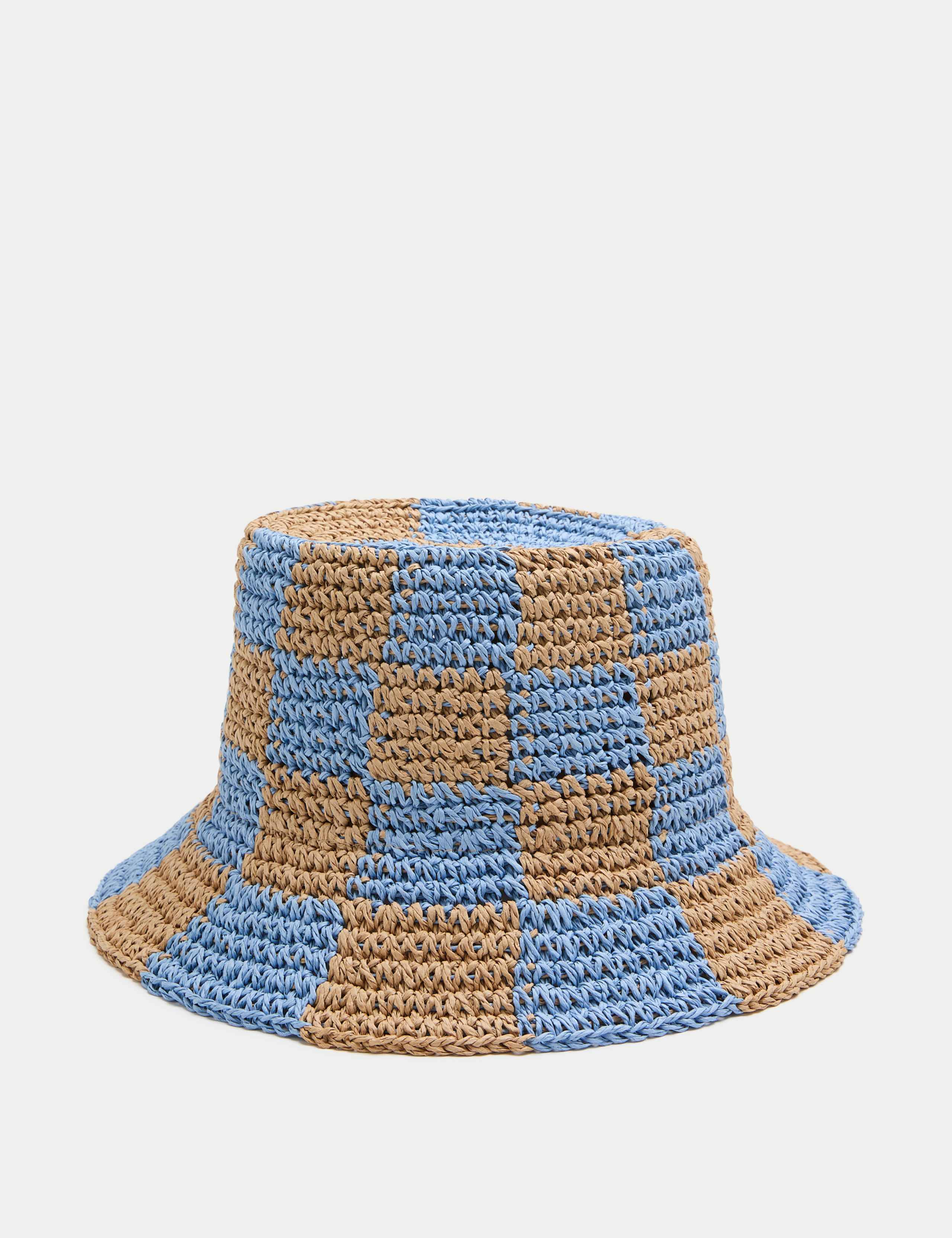 Straw Checkerboard Bucket Hat