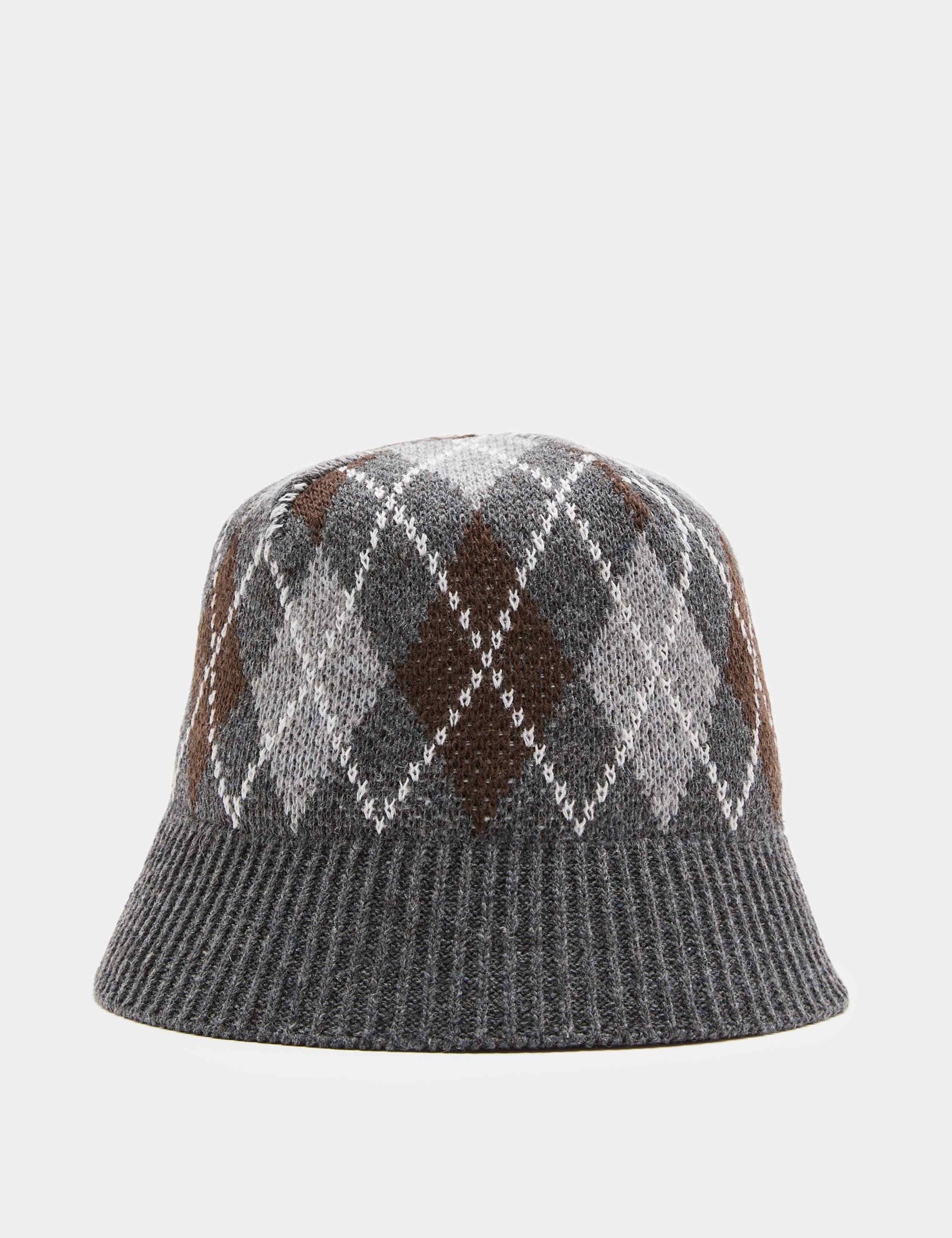 Wool Blend Knitted Argyle Bucket Hat