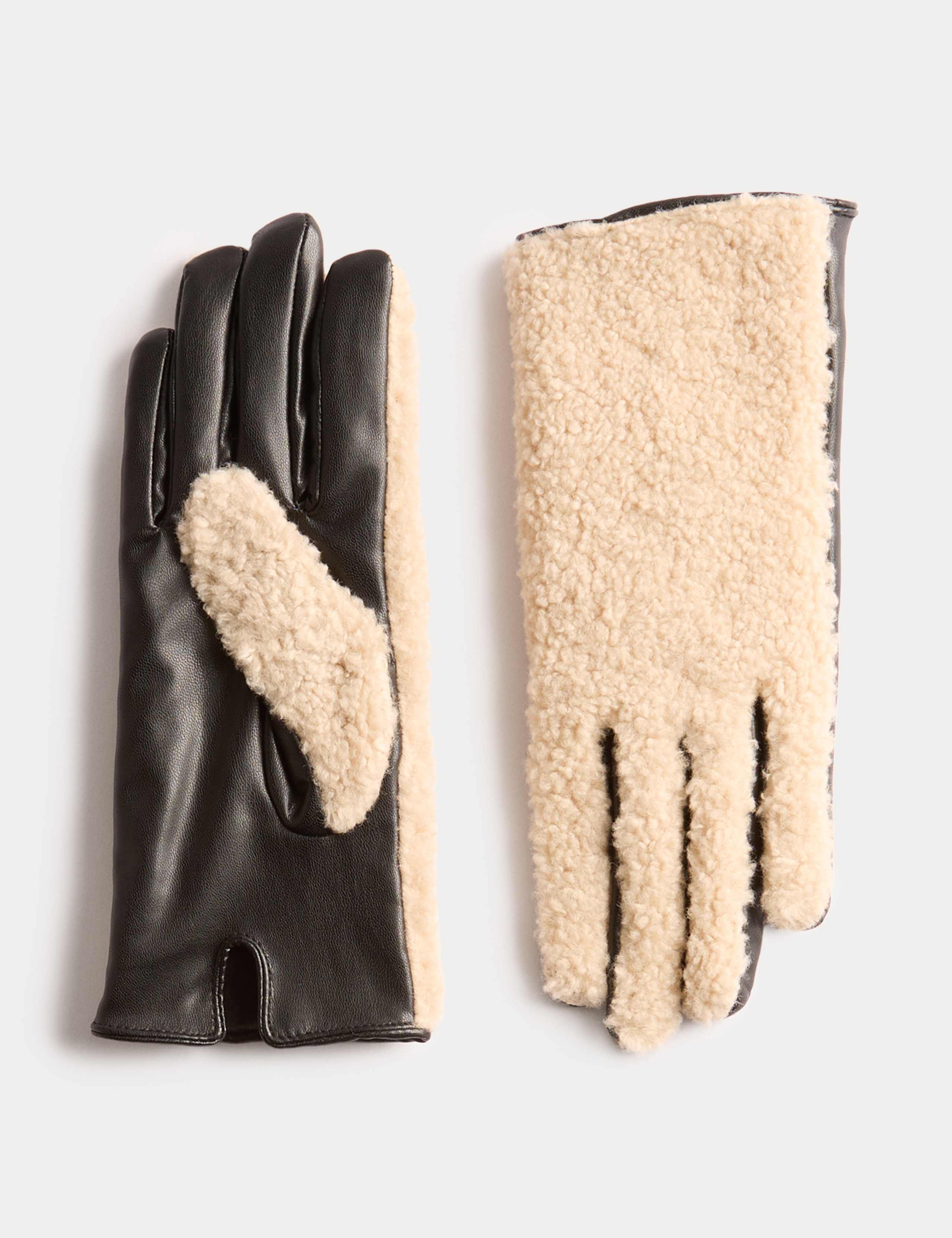 Faux Leather Shearling Gloves