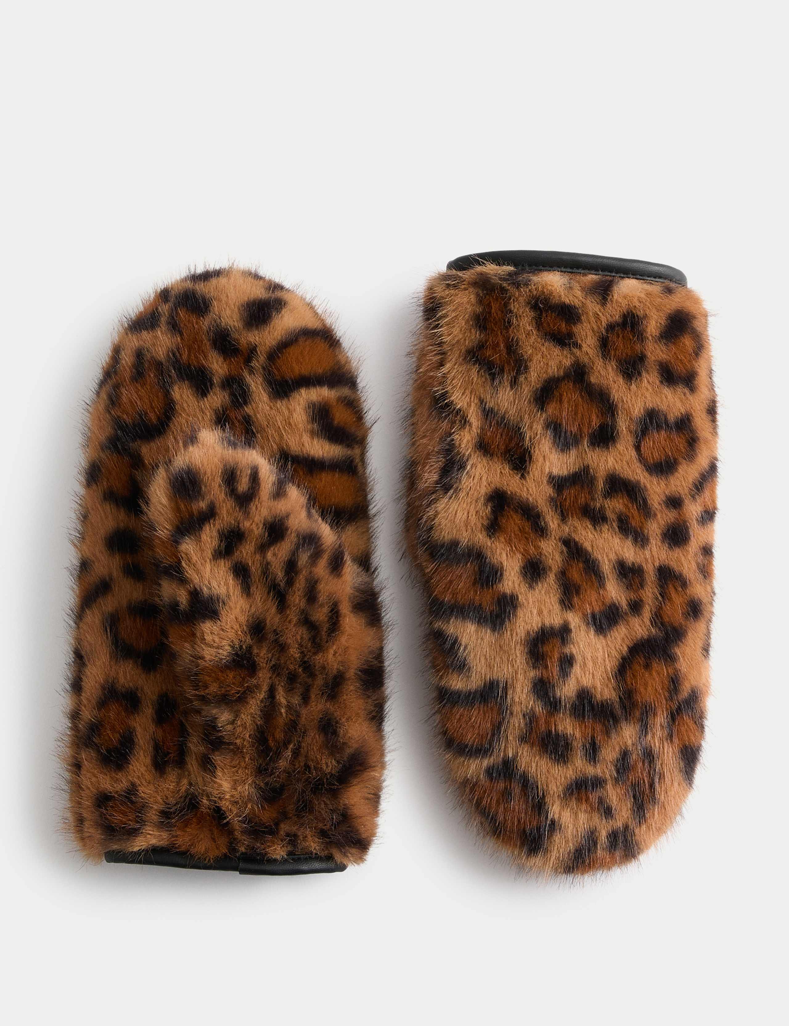 Faux Fur Leopard Print Mittens