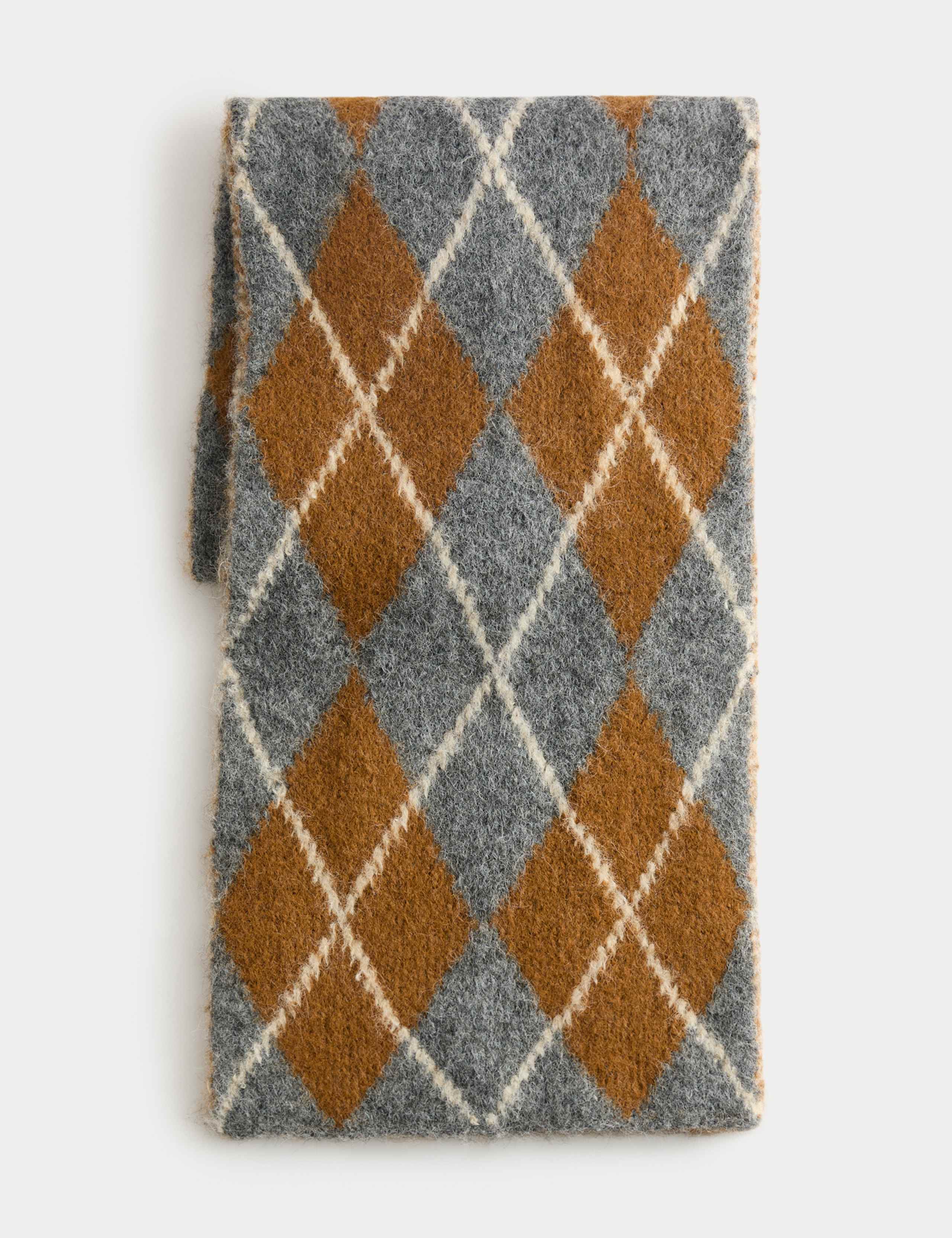 Fluffy Argyle Scarf with Wool
