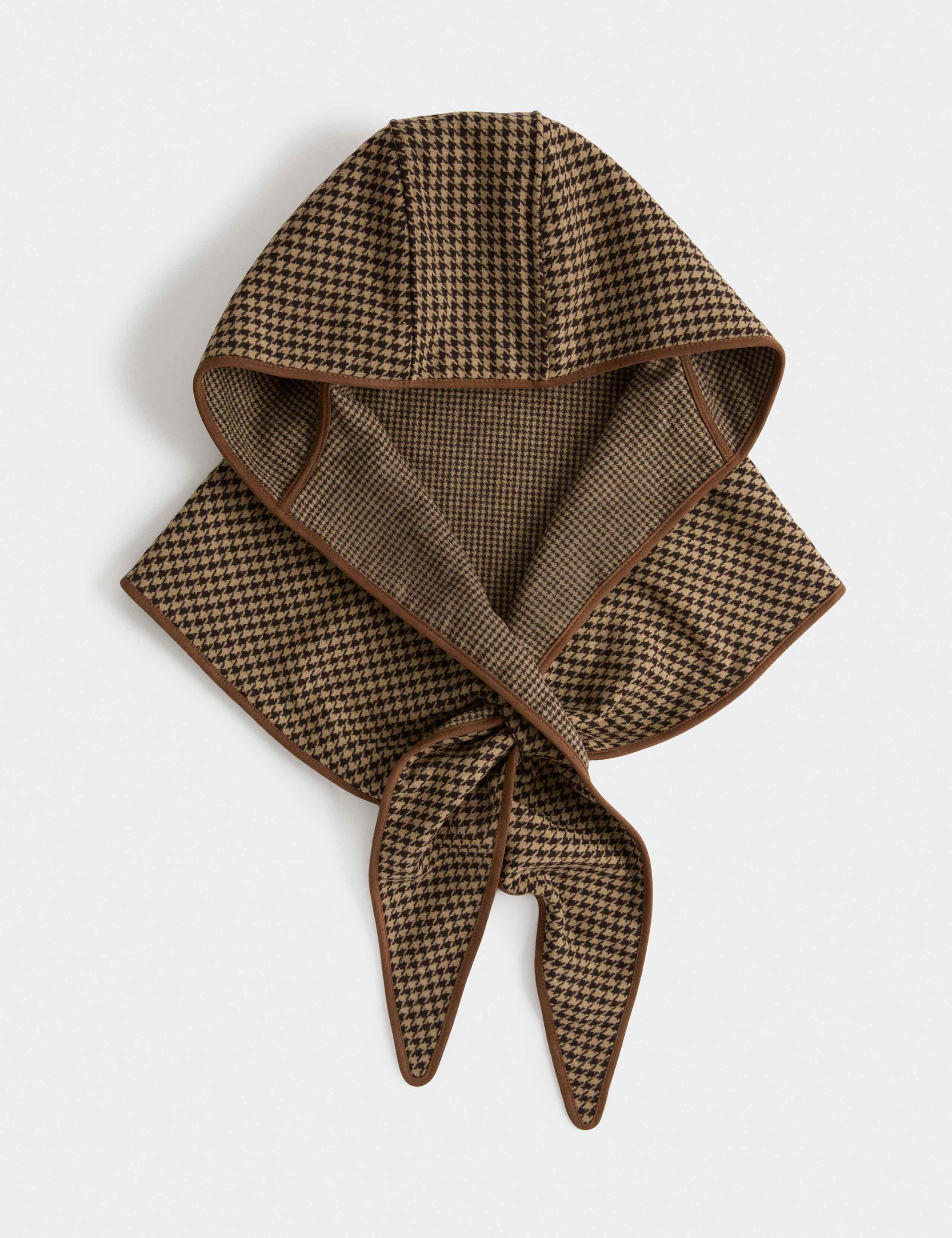 Checked Hooded Triangle Scarf with Wool