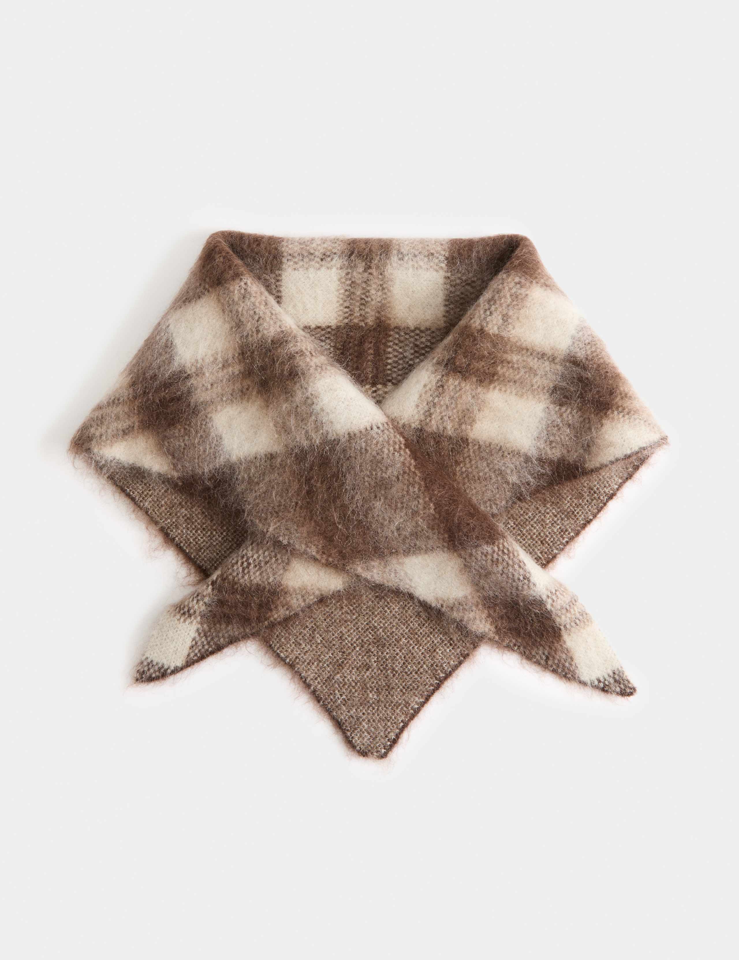 Mohair Blend Checked Triangle Scarf