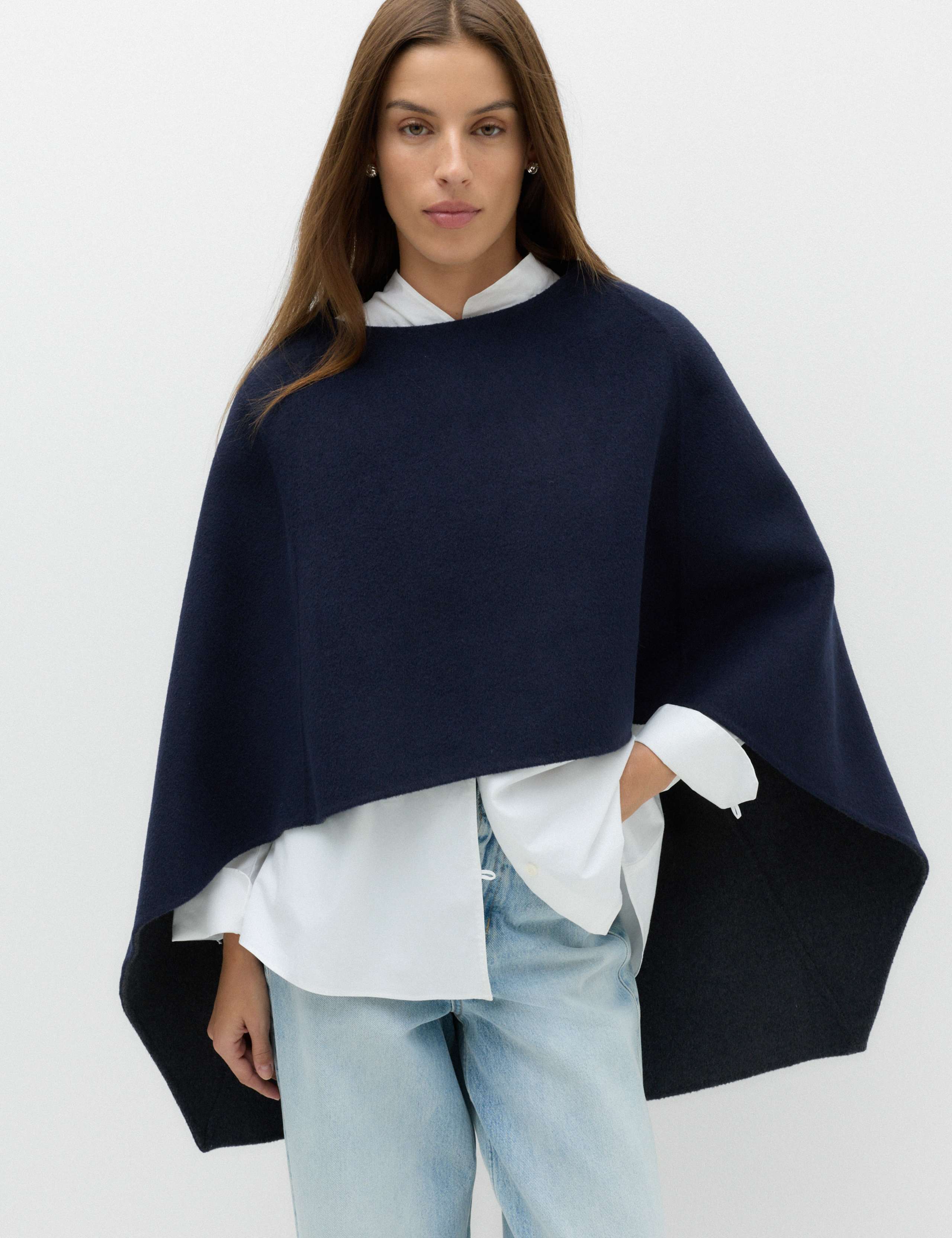 Wool Blend Double Faced Poncho