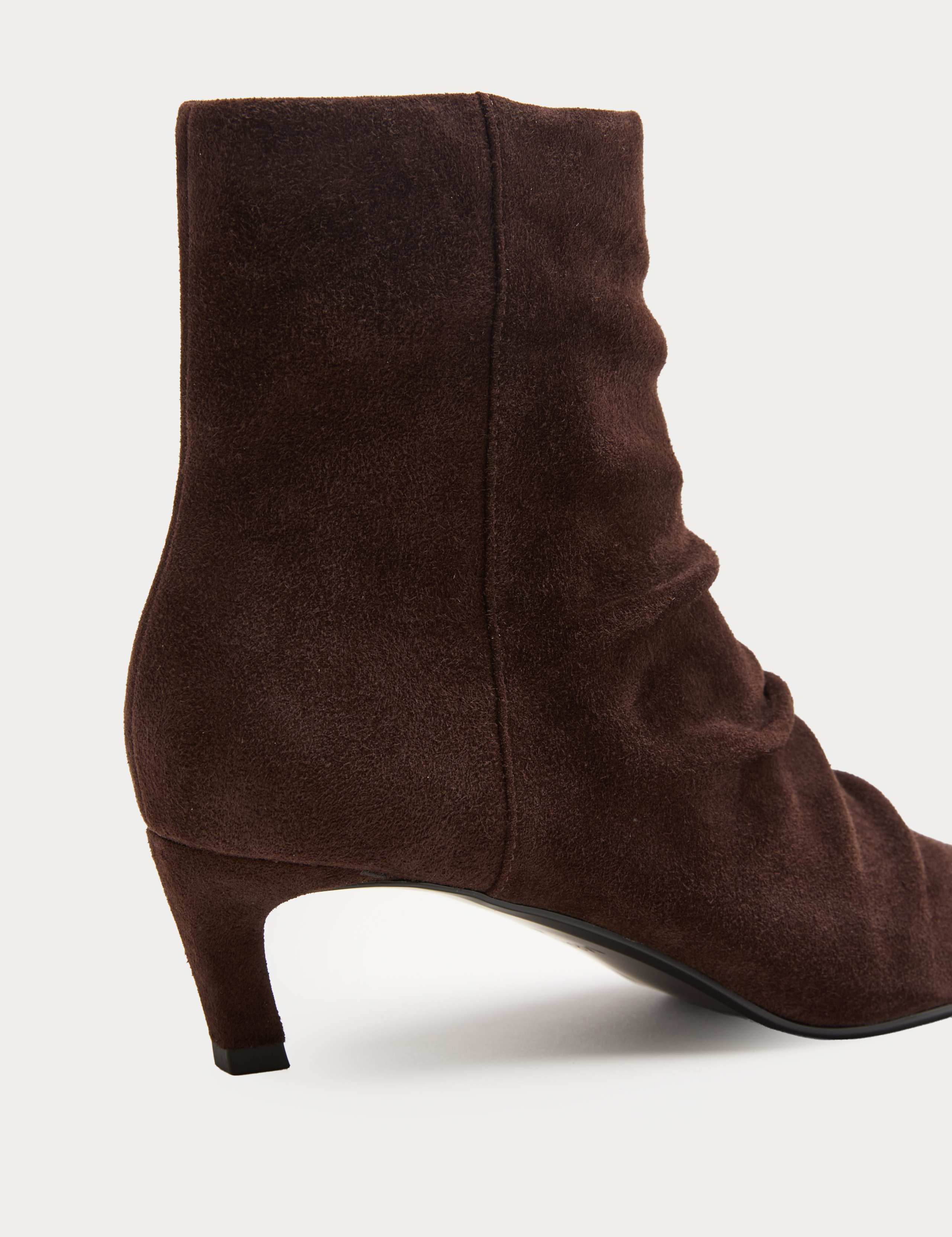 Suede Ruched Kitten Heel Pointed Ankle Boots