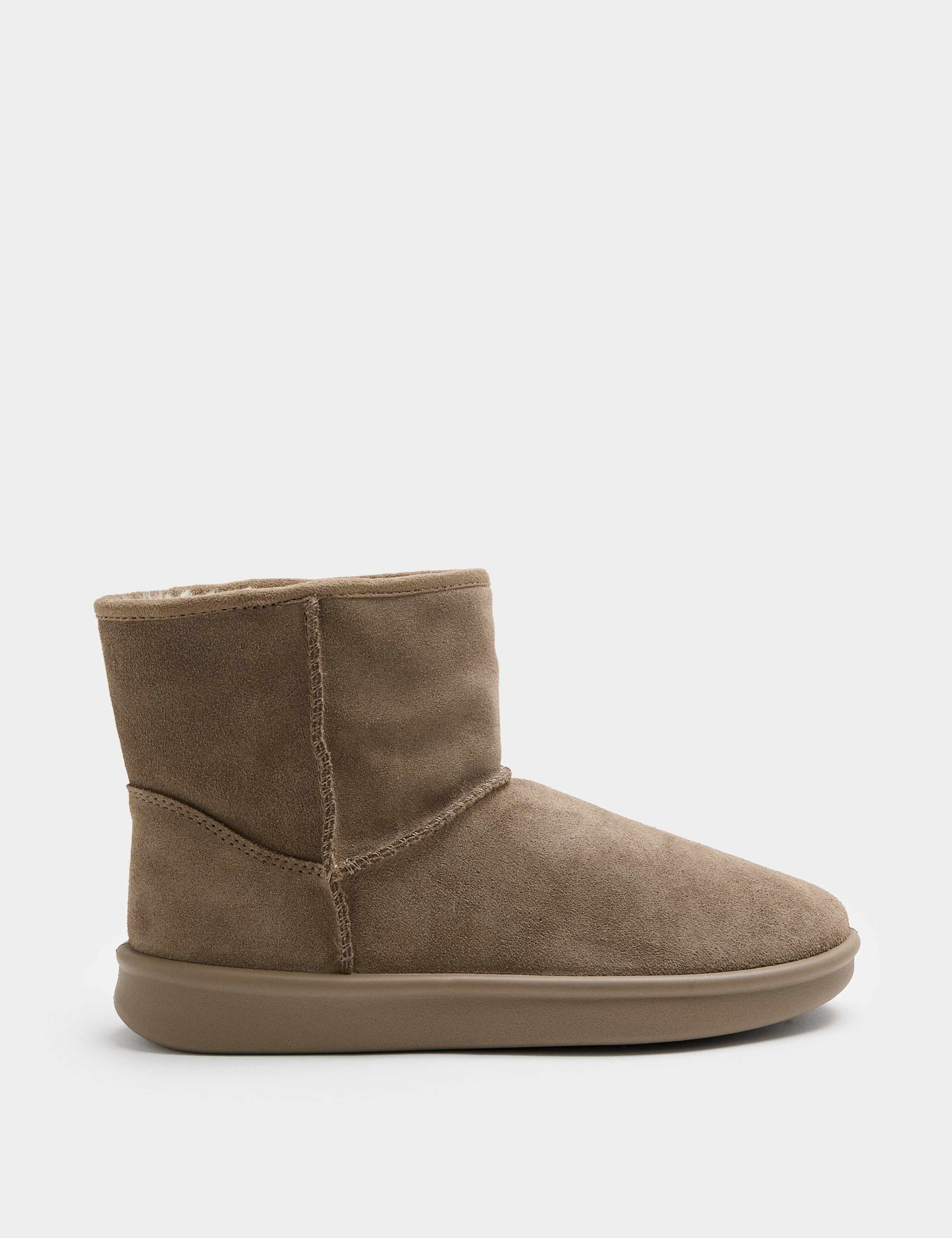 Suede Faux Fur Lined Slipper Boots