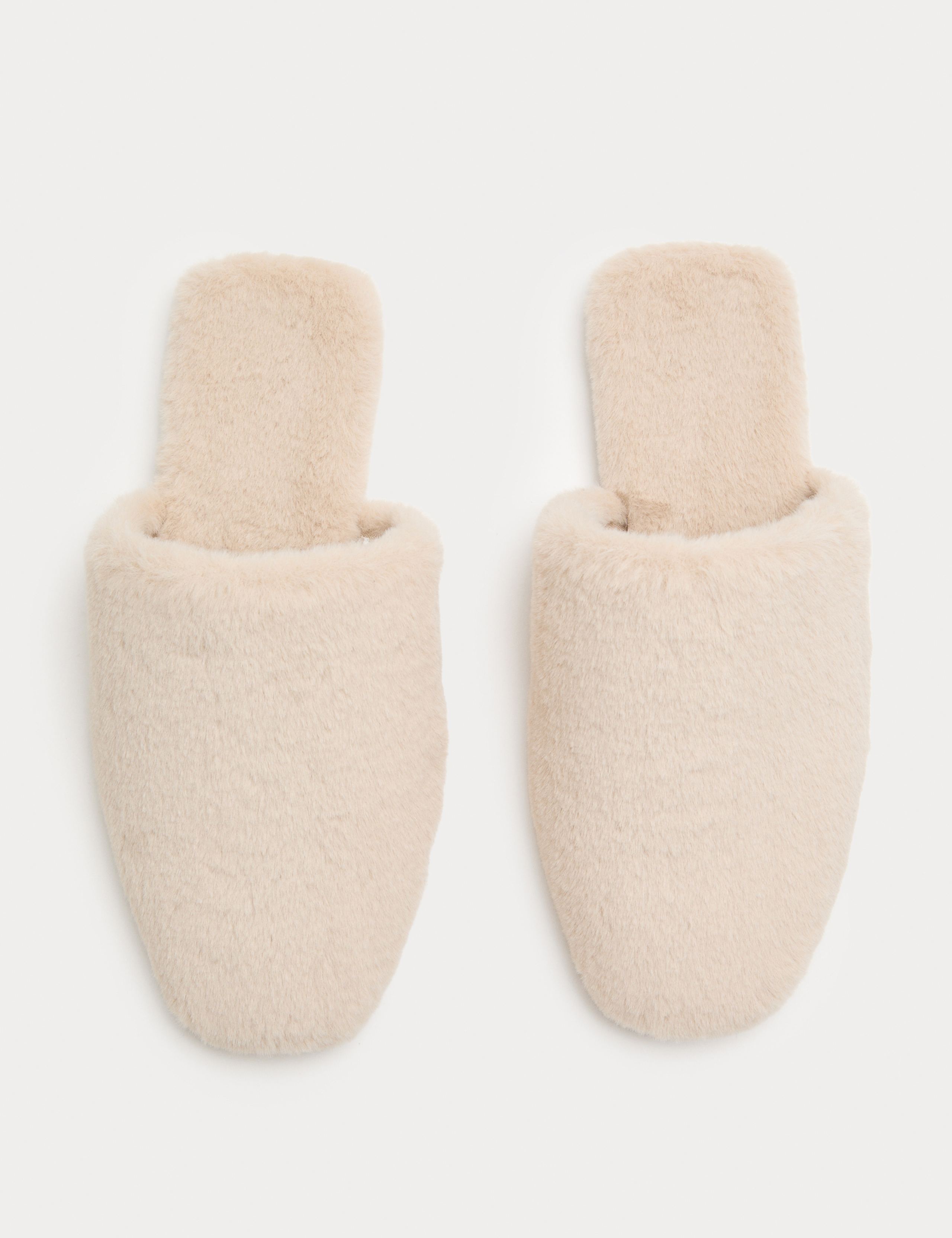 Gingham Print Faux Fur Lined Mule Slippers