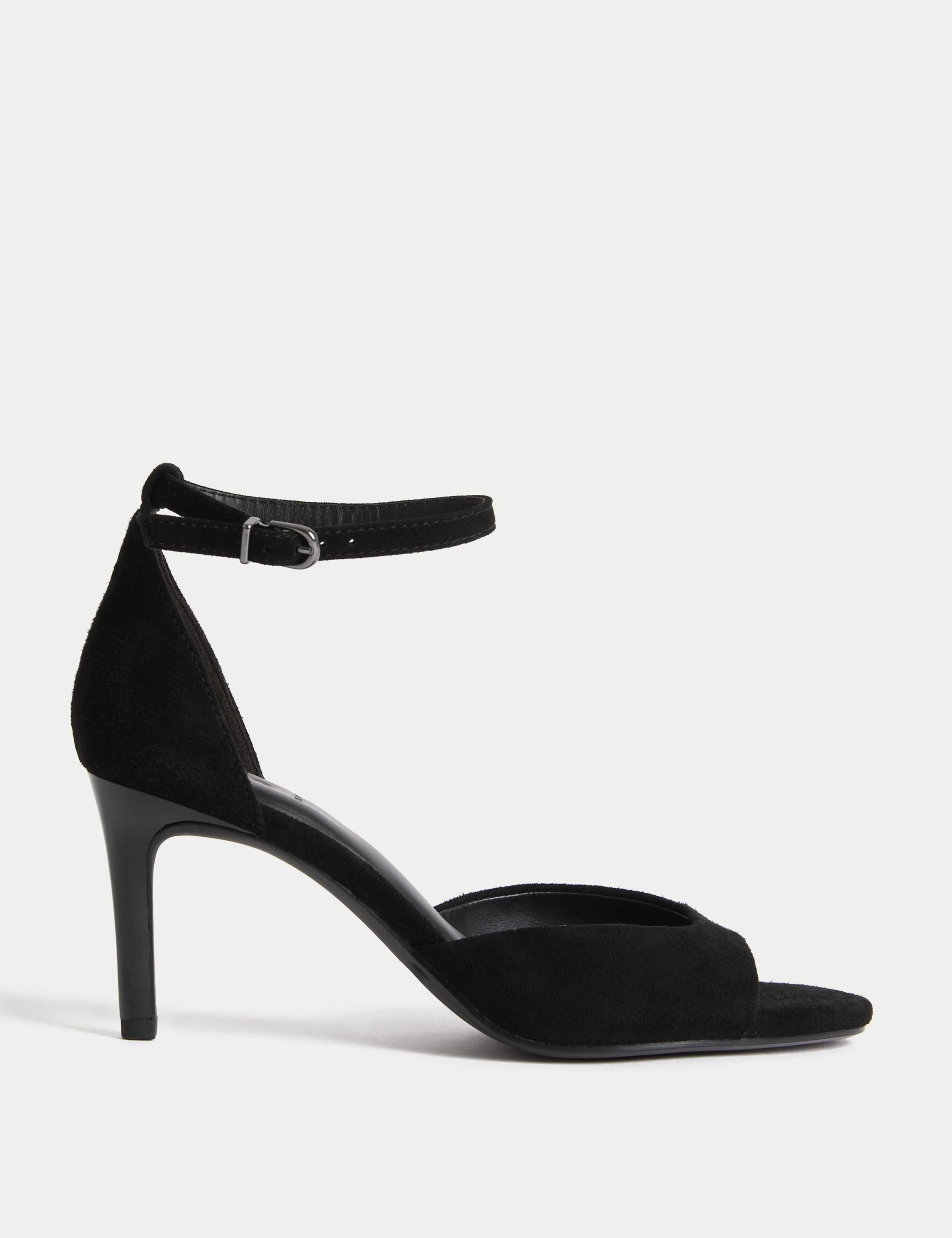 Suede Ankle Strap Stiletto Heel Sandals