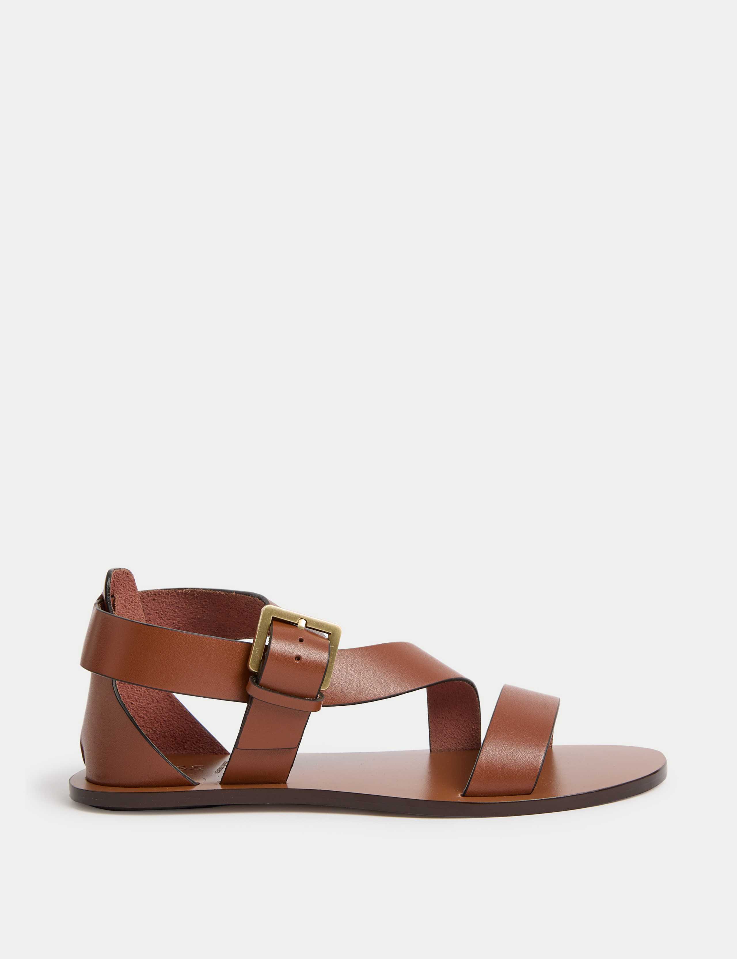 Leather Crossover Ankle Strap Flat Sandals