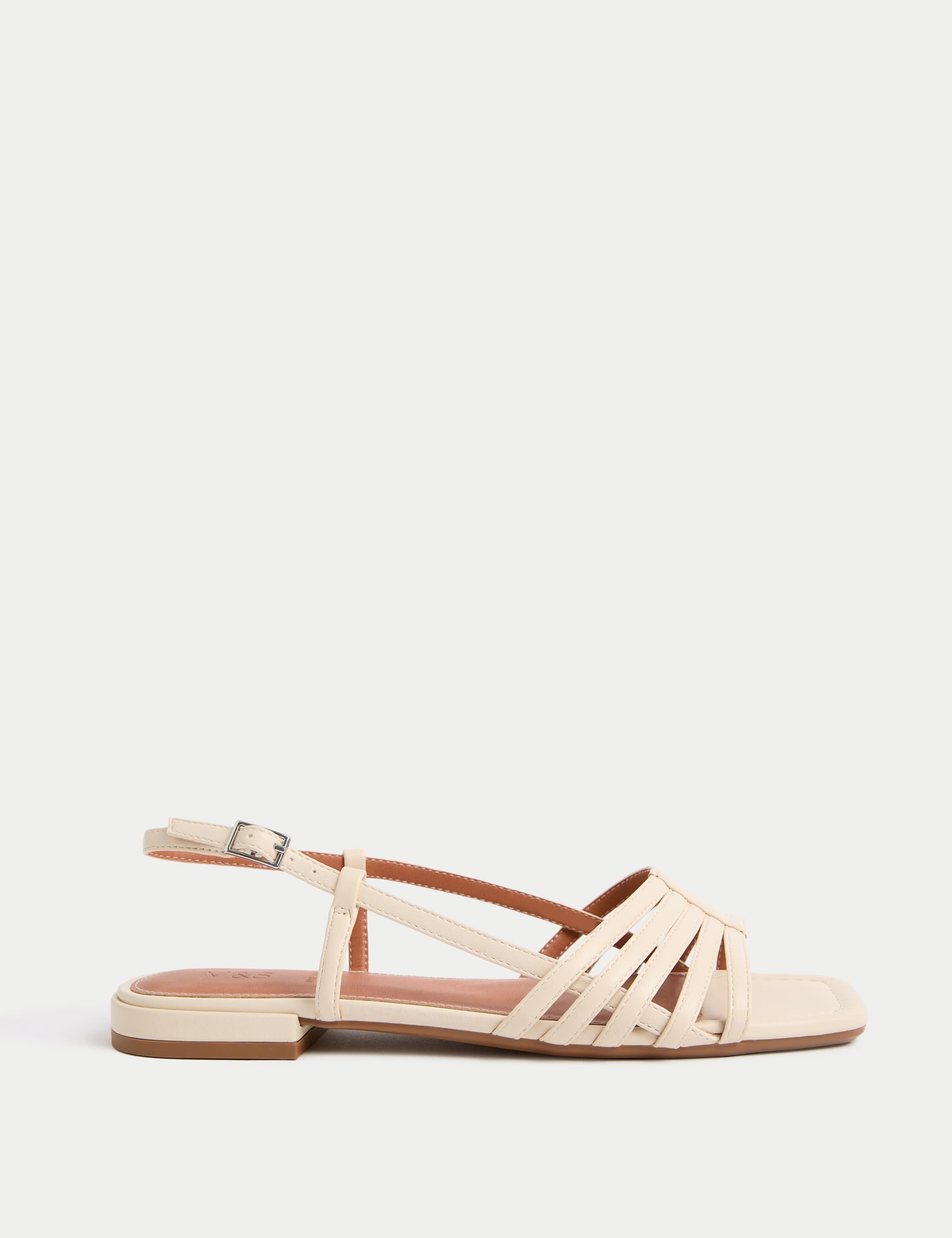 Metallic Strappy Flat Square Toe Sandals
