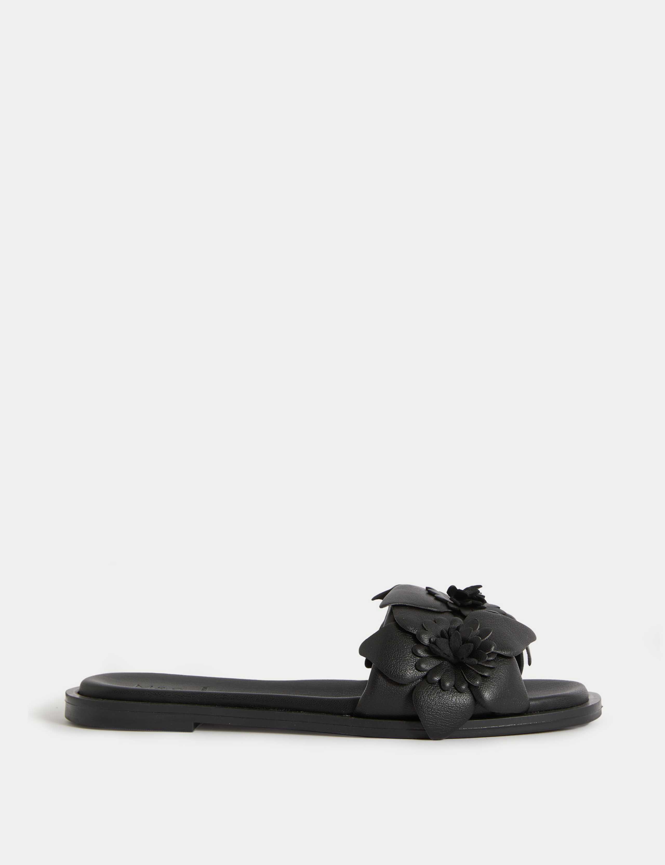 Leather Corsage Flat Mules