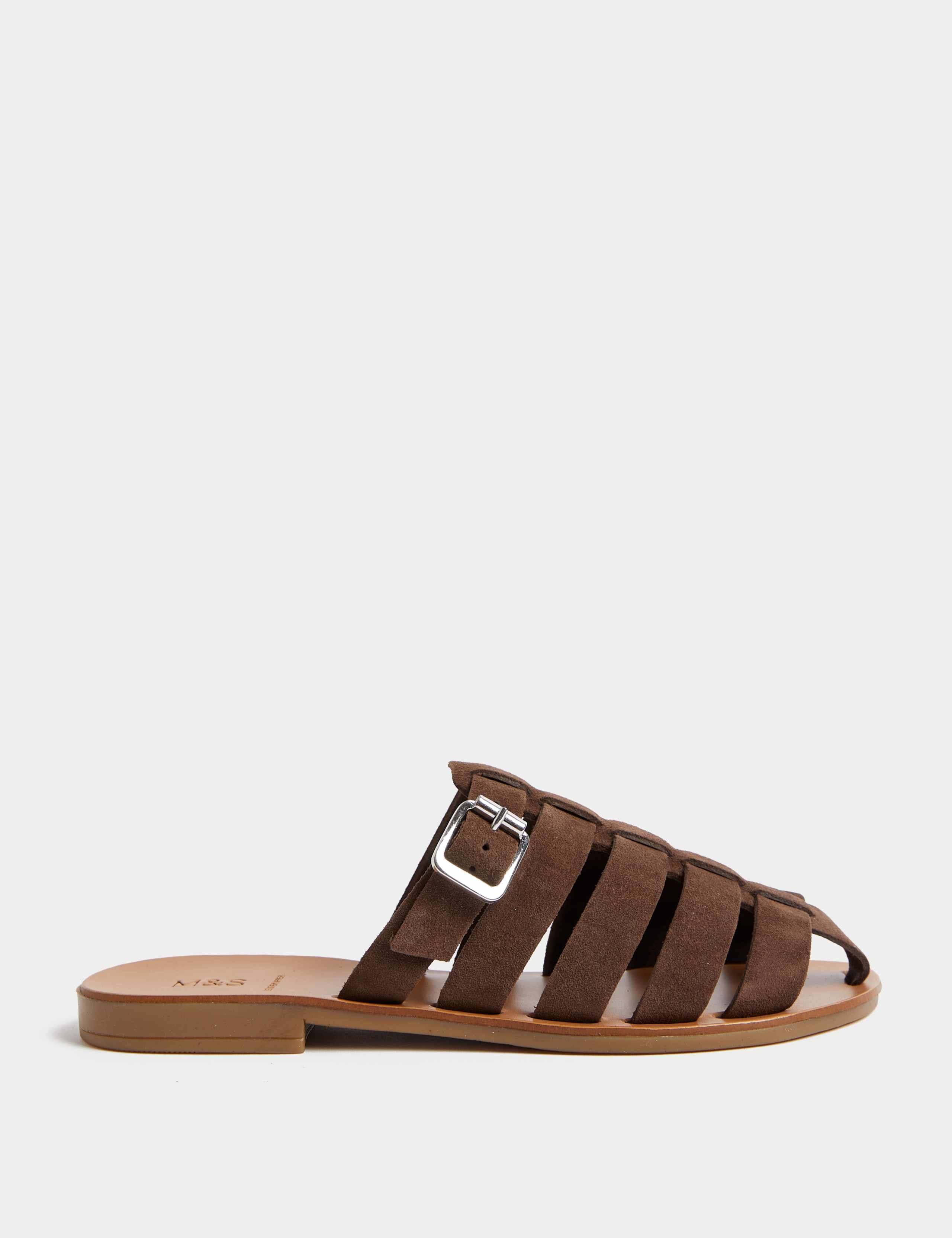Suede Buckle Flat Mules