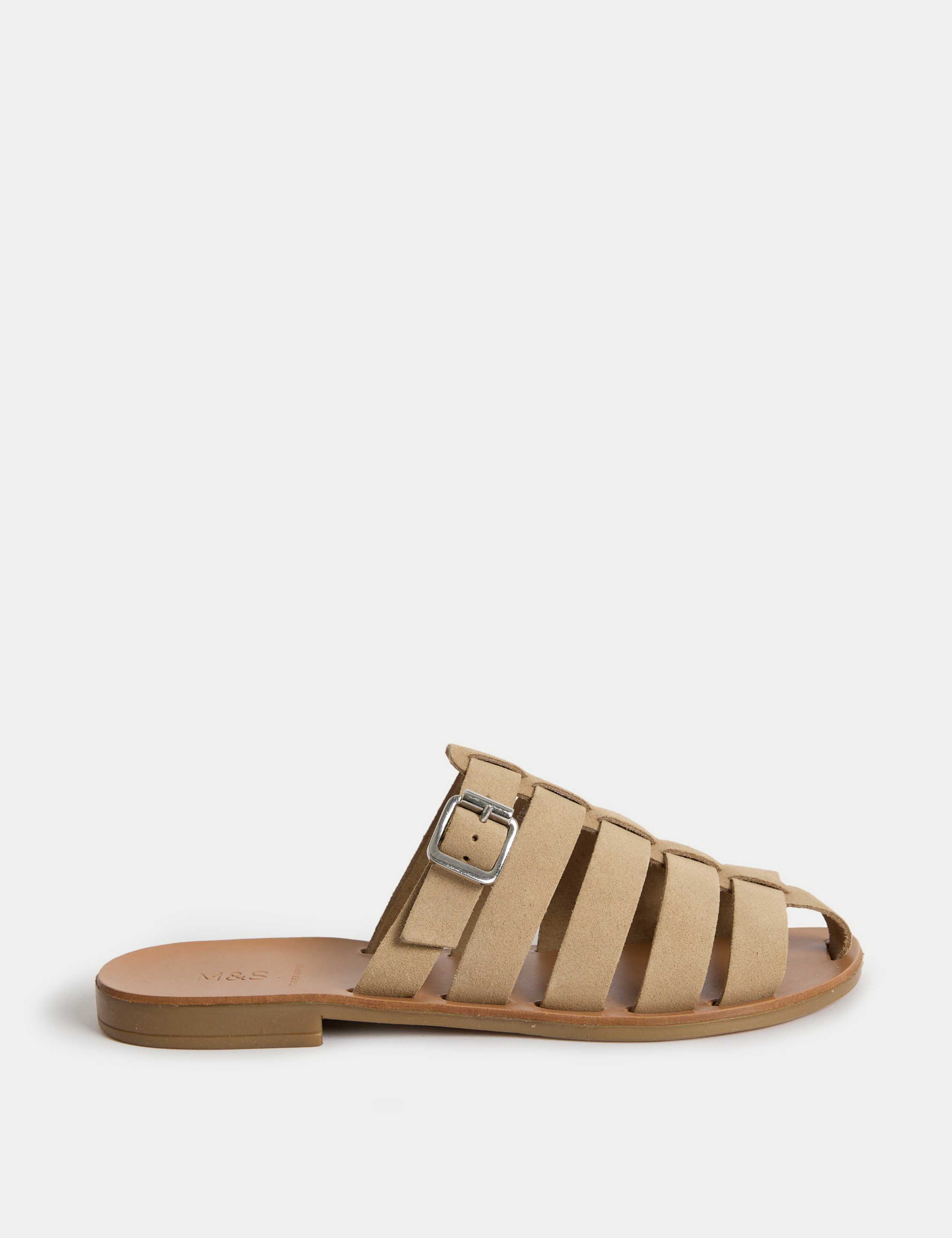 Suede Buckle Flat Mules
