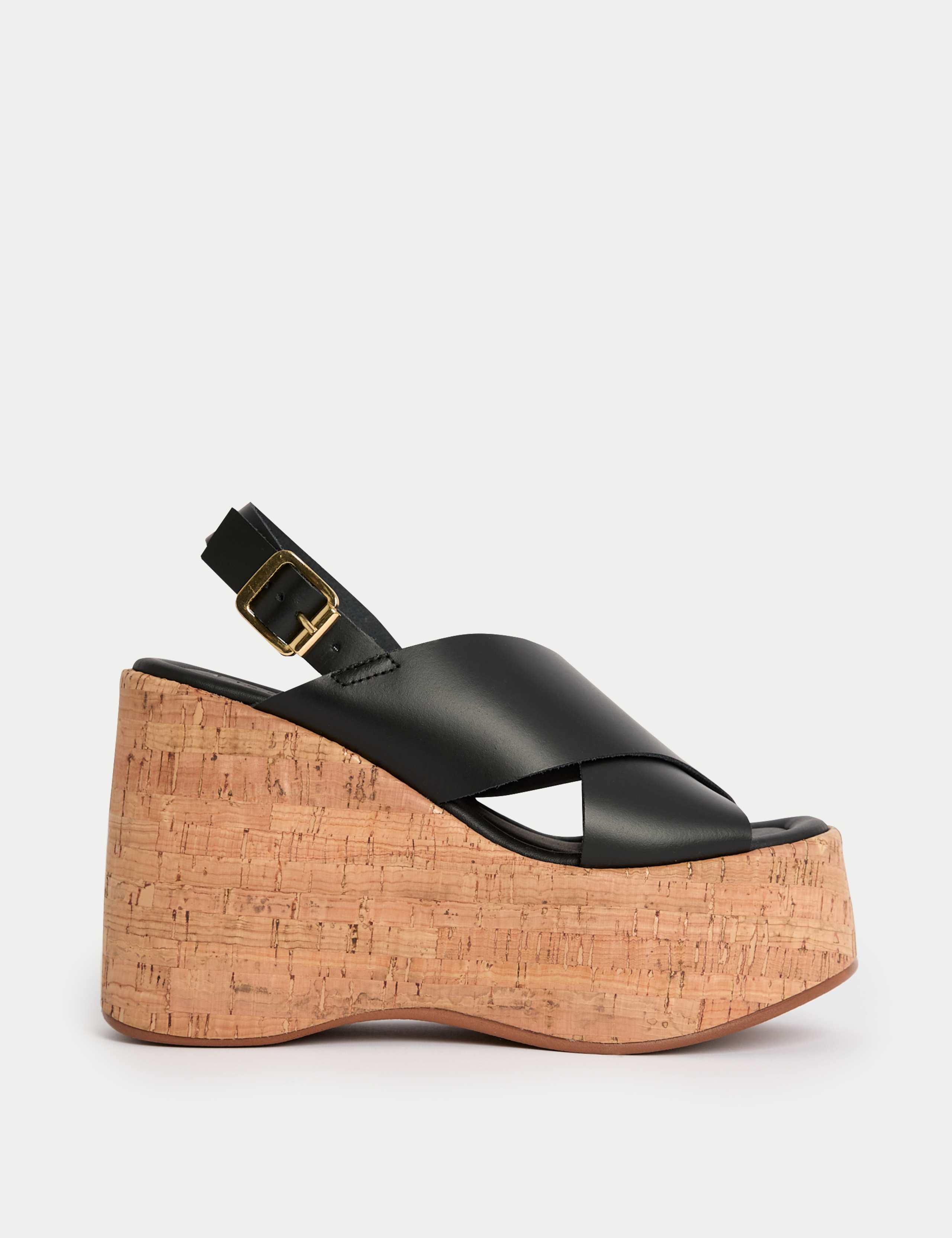 Leather Crossover Ankle Strap Wedge Sandals