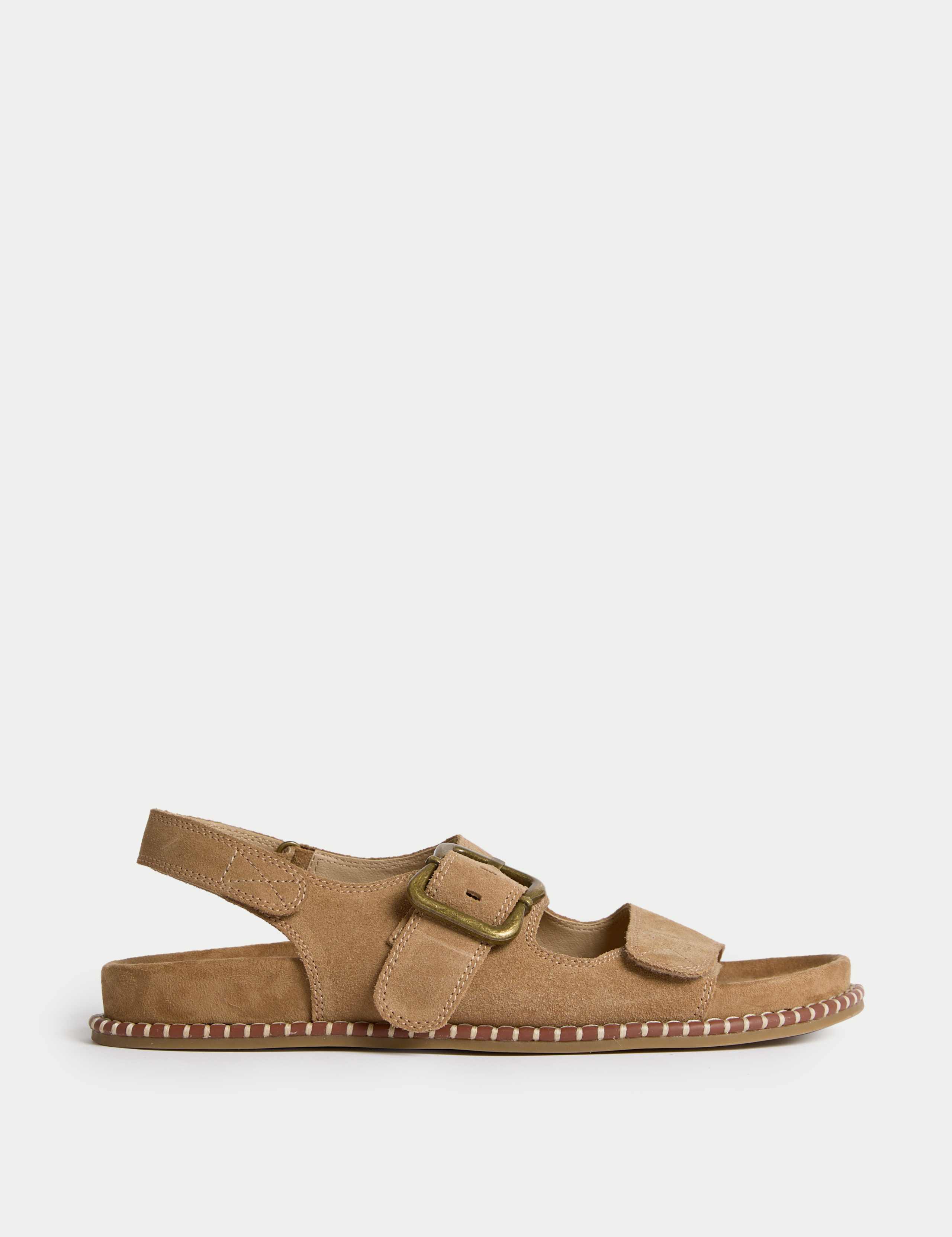 Suede Buckle Footbed Sandals