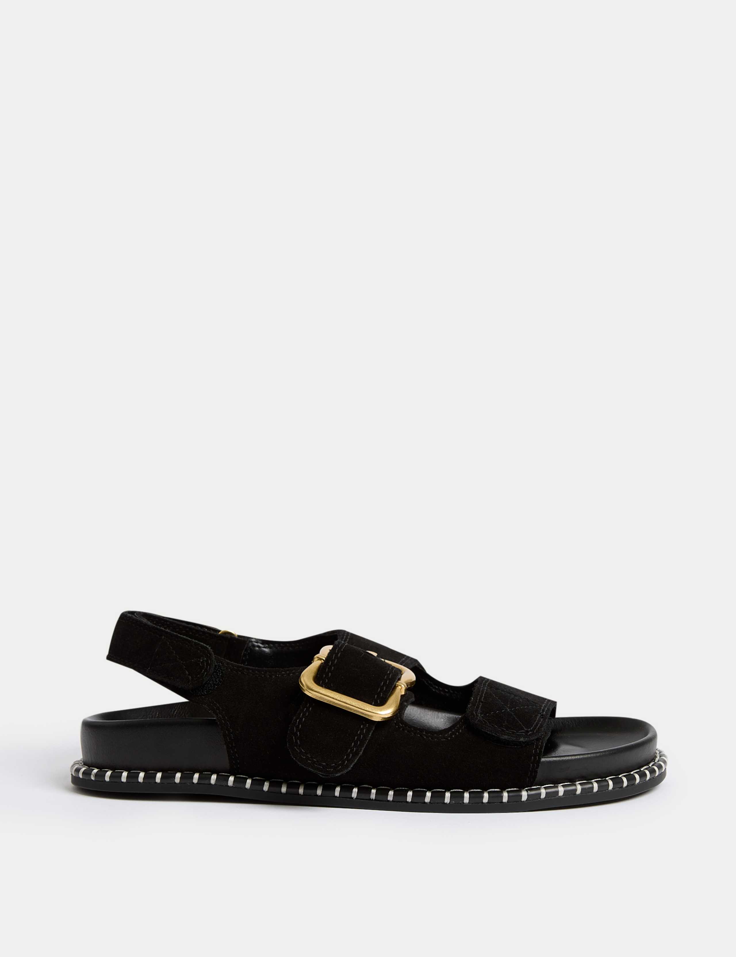 Suede Buckle Footbed Sandals