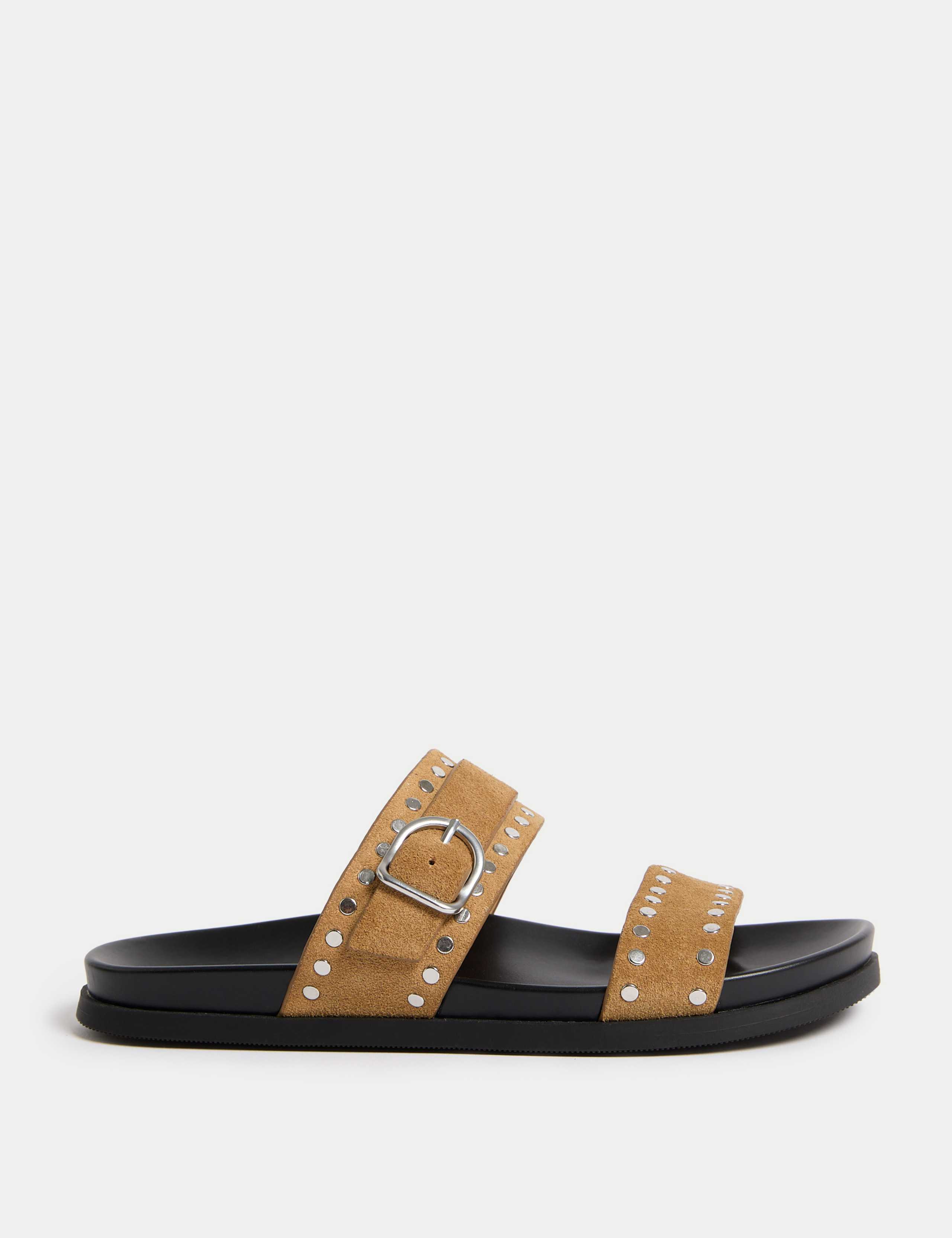 Suede Studded Strappy Footbed Sandals