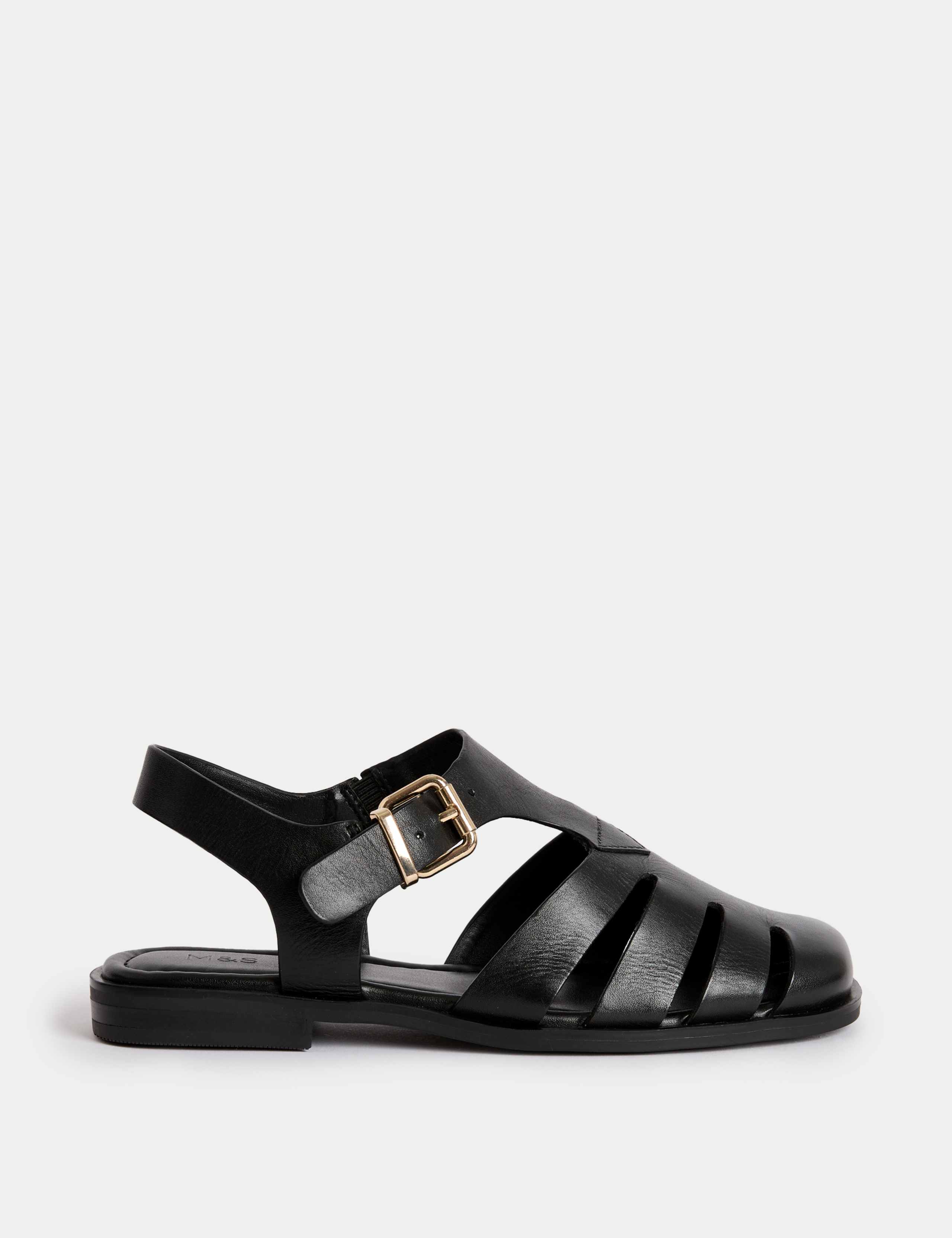 Wide Fit Leather Ankle Strap Flat Sandals