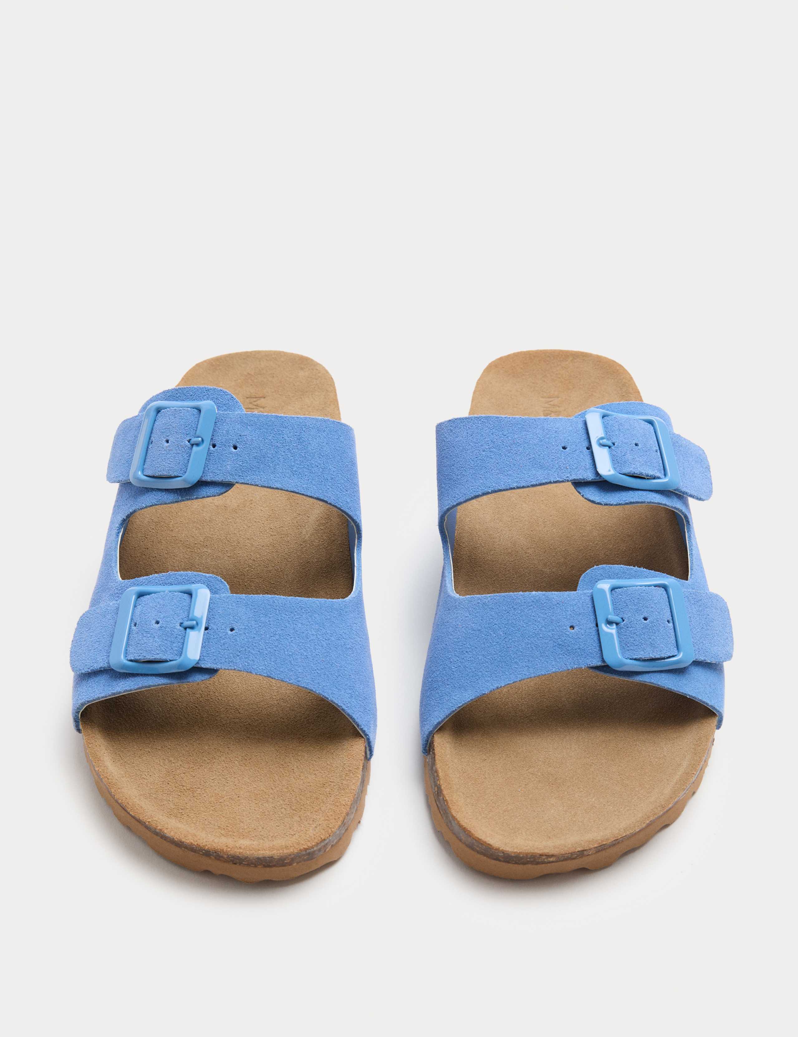 Suede Buckle Footbed Mules