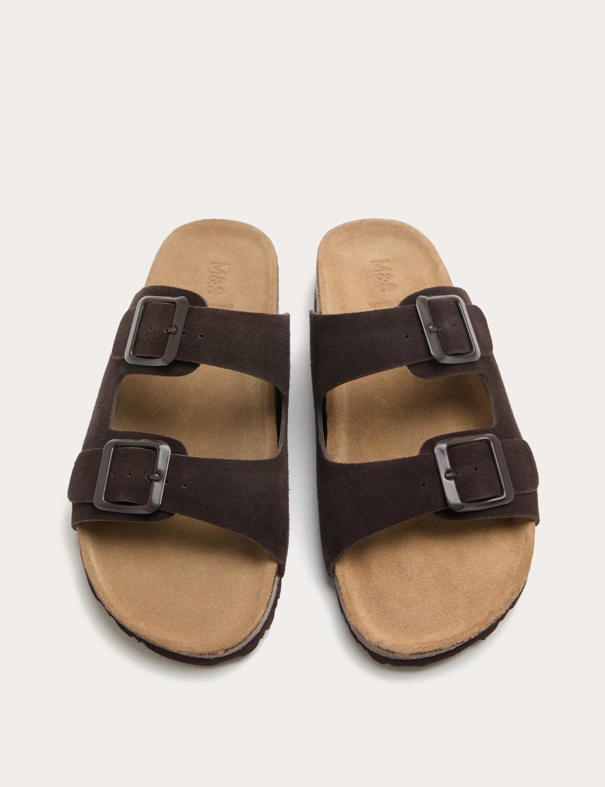 Suede Buckle Footbed Mules