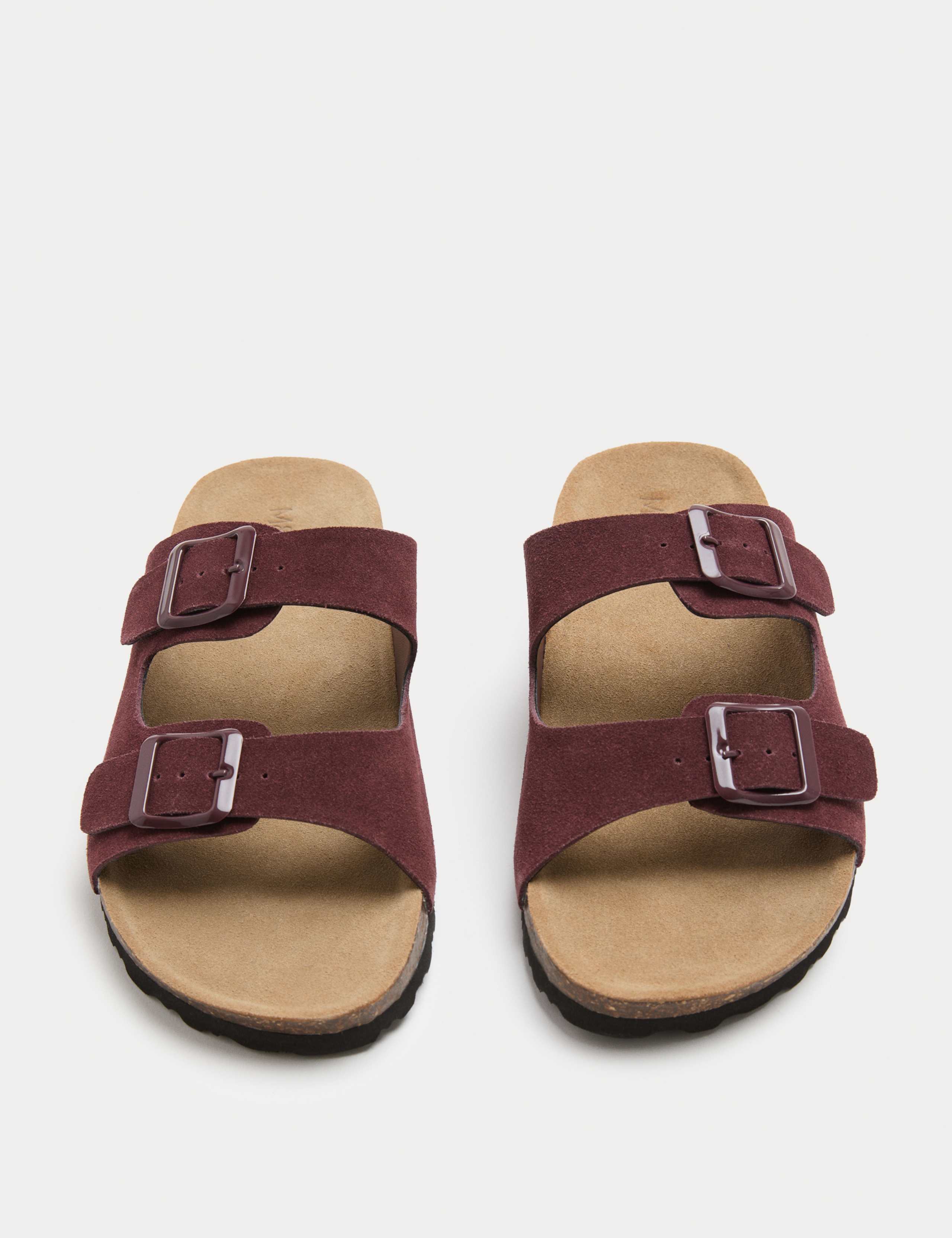 Suede Buckle Footbed Mules