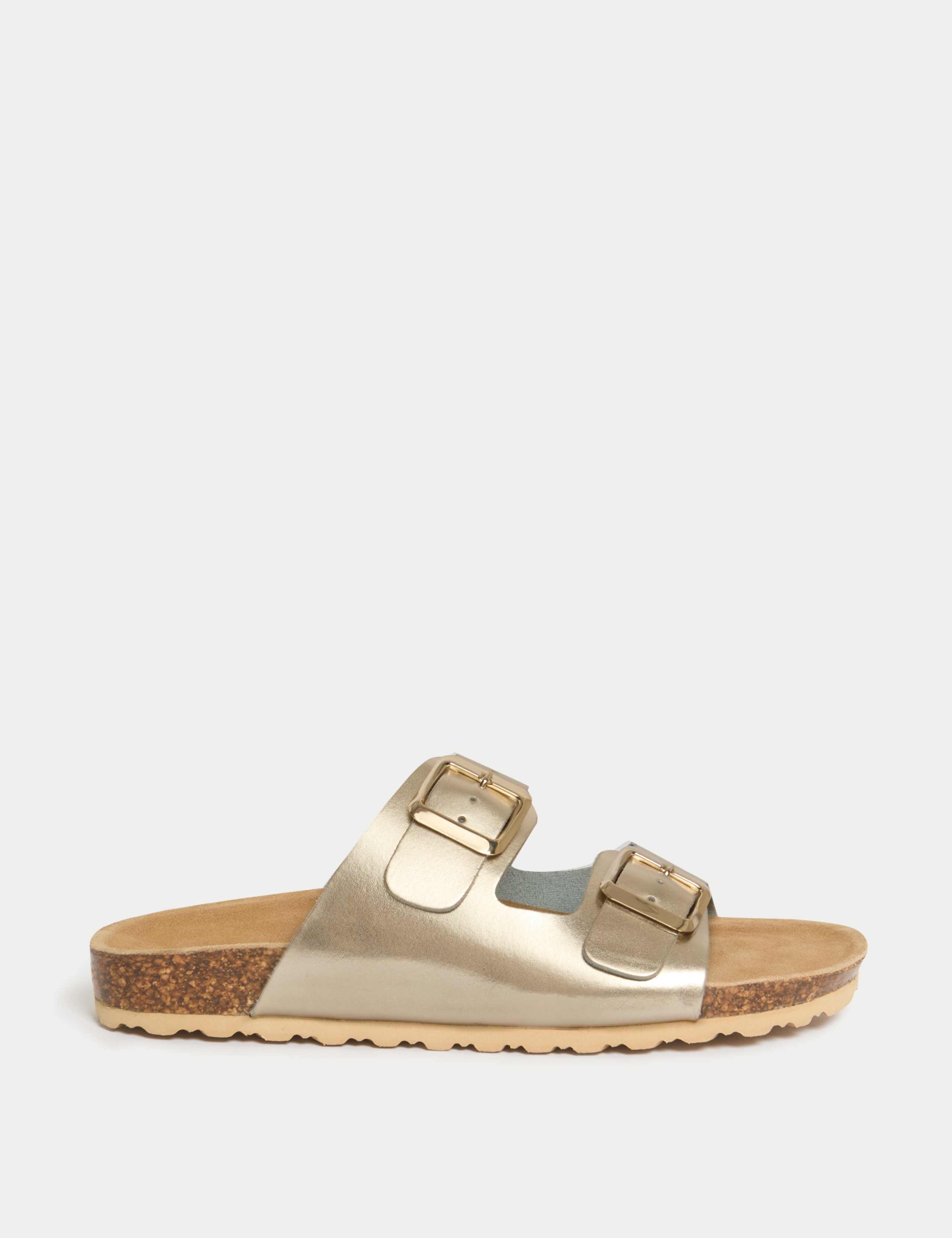 Leather Buckle Footbed Mules