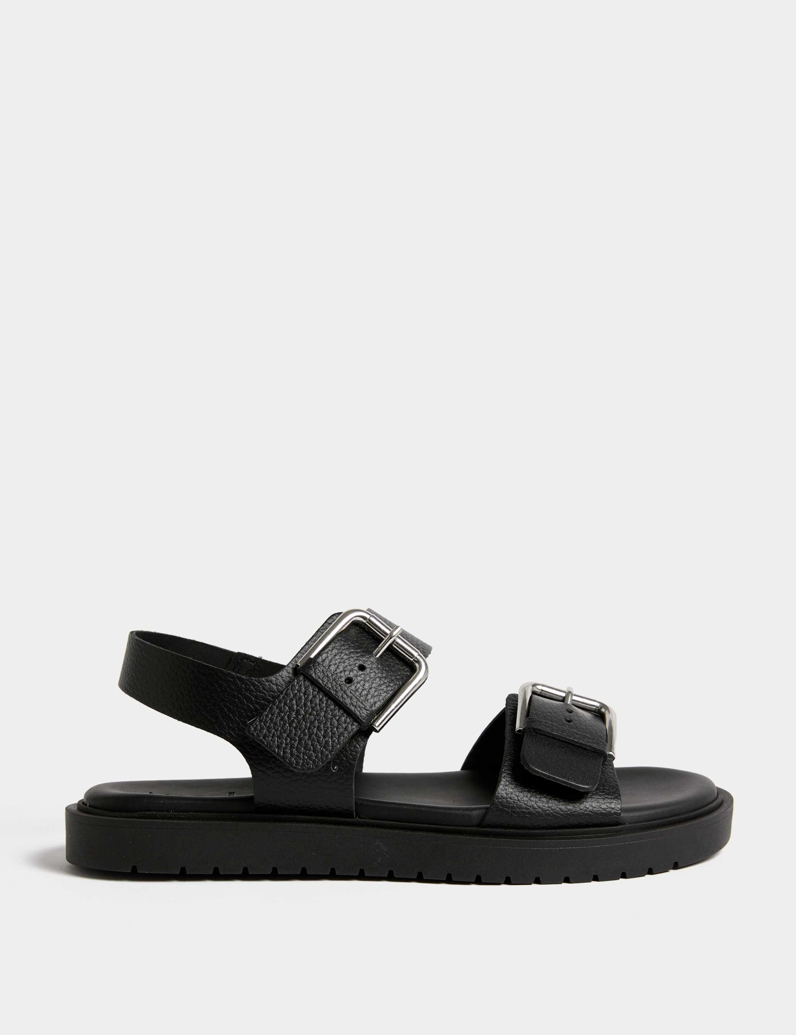 Leather Buckle Flatform Sandals