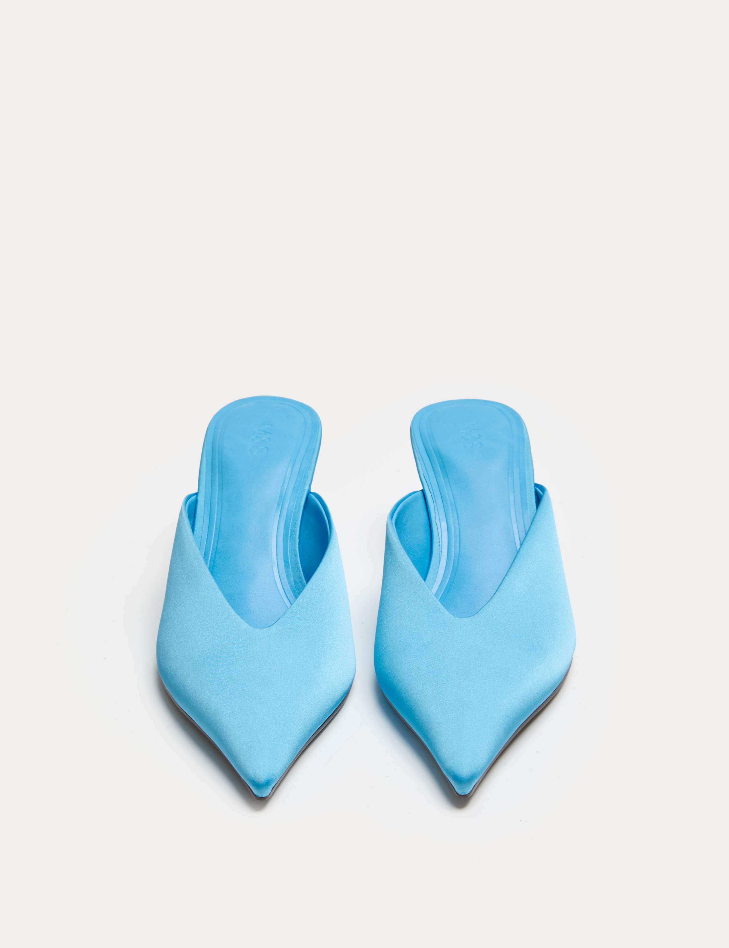 Satin Slip On Kitten Heel Pointed Mules