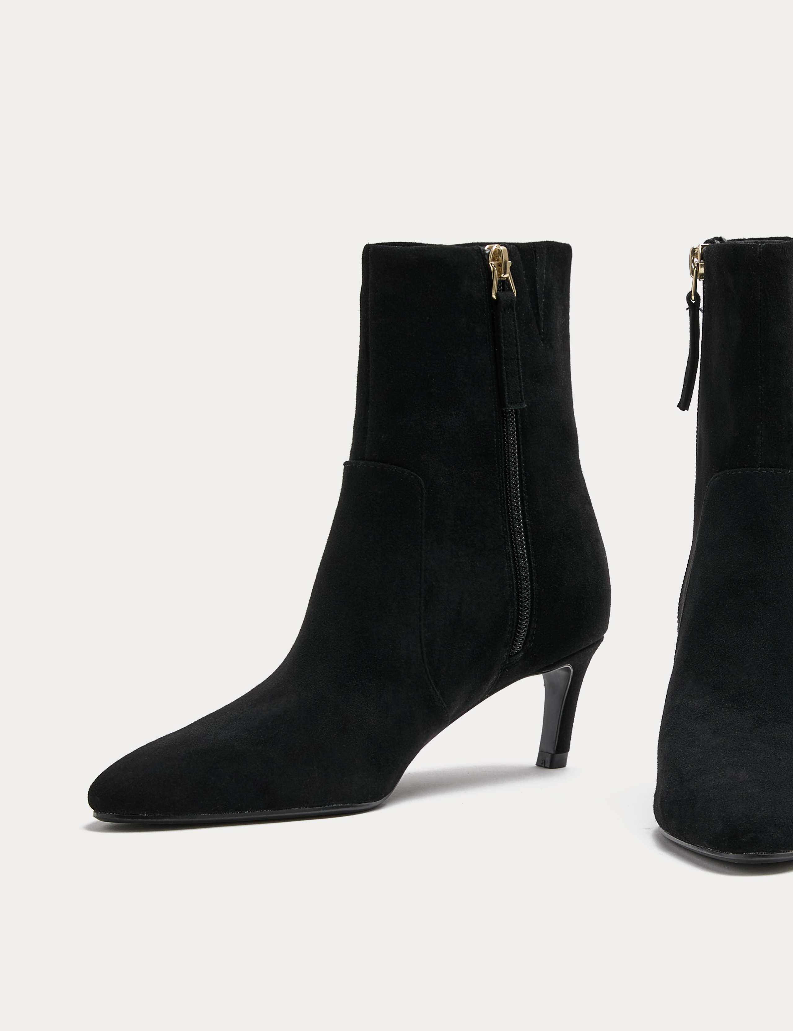 Suede Kitten Heel Pointed Ankle Boots