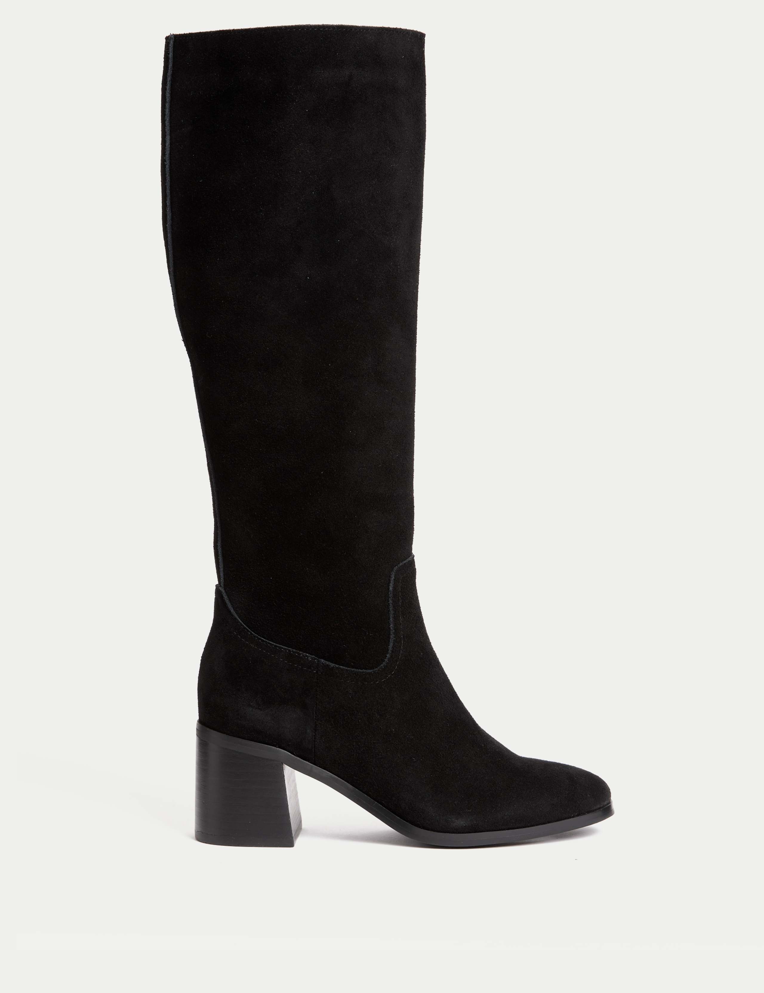 Wide Fit Suede Block Heel Knee High Boots