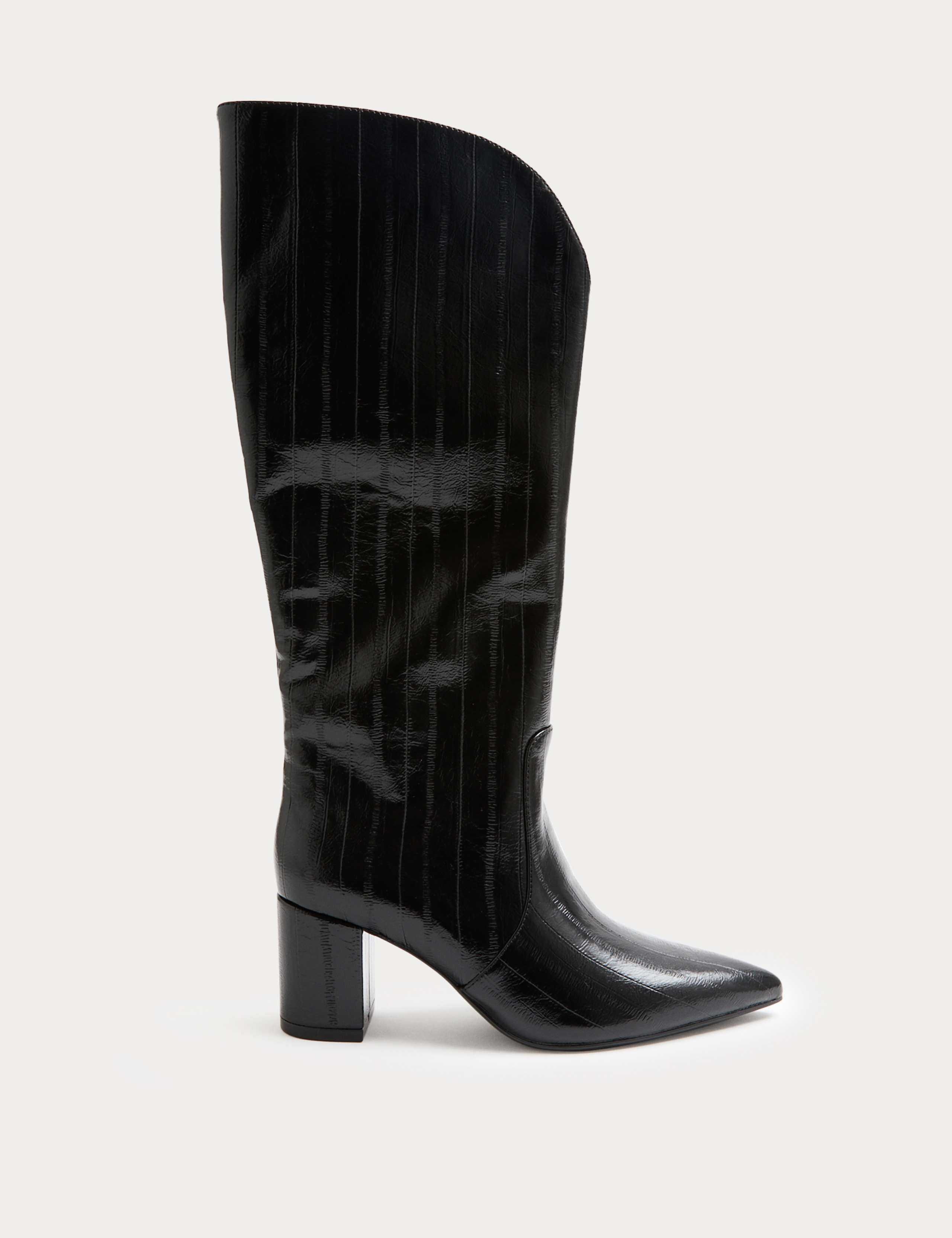 Eel Print Block Heel Knee High Boots